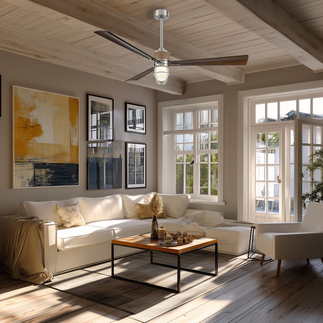 Image 2 Minka Aire Nauticus 65-in LED Brush Nickel Wet and Koa Outdoor Ceiling Fan more views