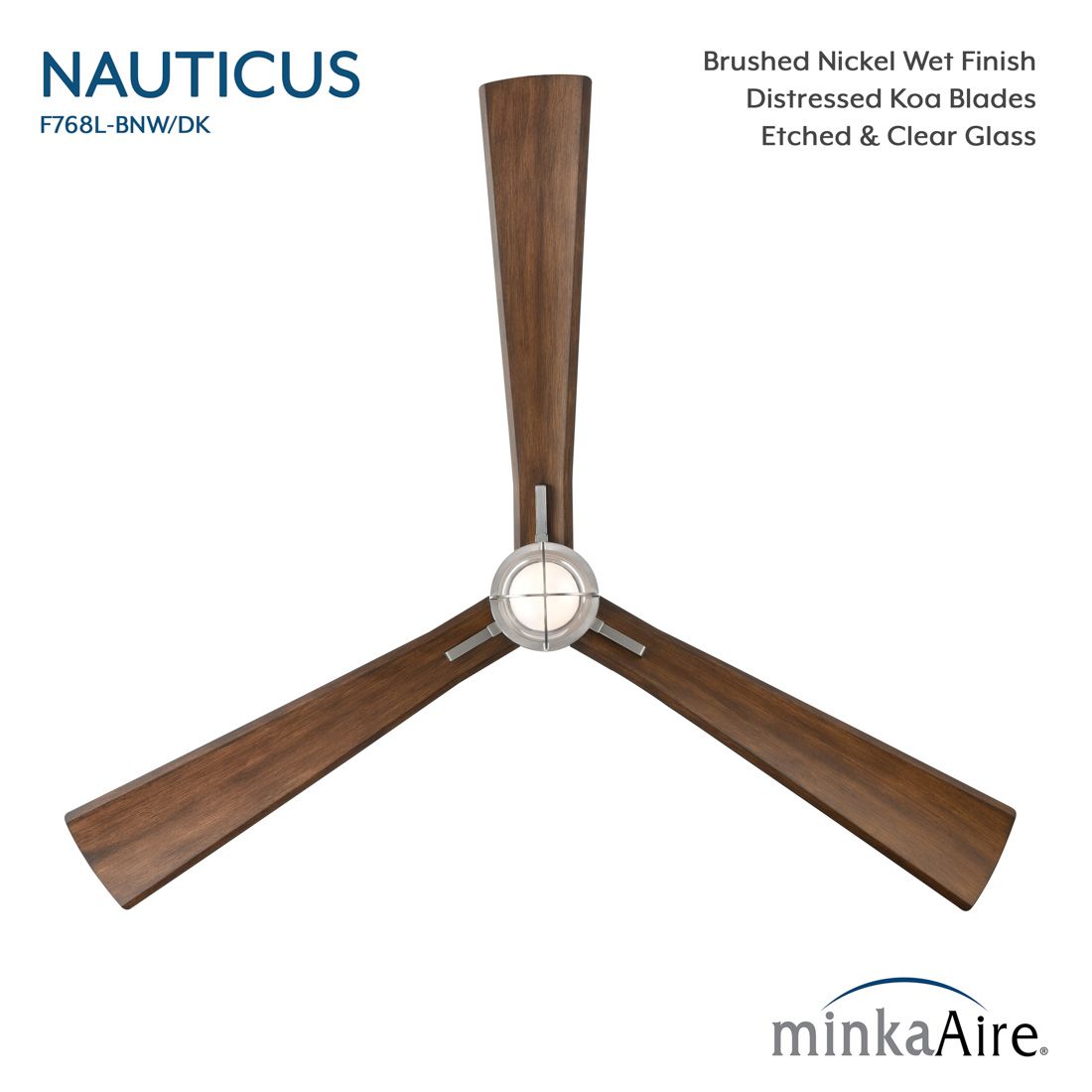 Image 5 Minka Aire Nauticus 65-in LED Brush Nickel Wet and Koa Outdoor Ceiling Fan more views