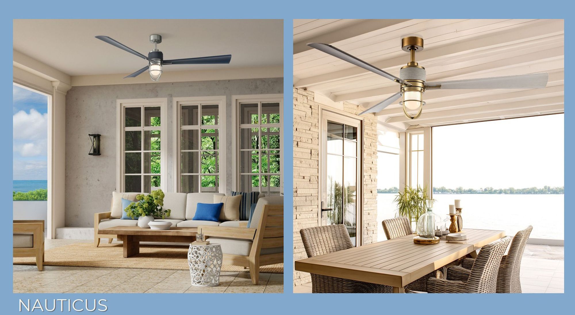 Minka Aire Nauticus 65-in LED Brush Nickel Wet and Koa Outdoor Ceiling Fan
