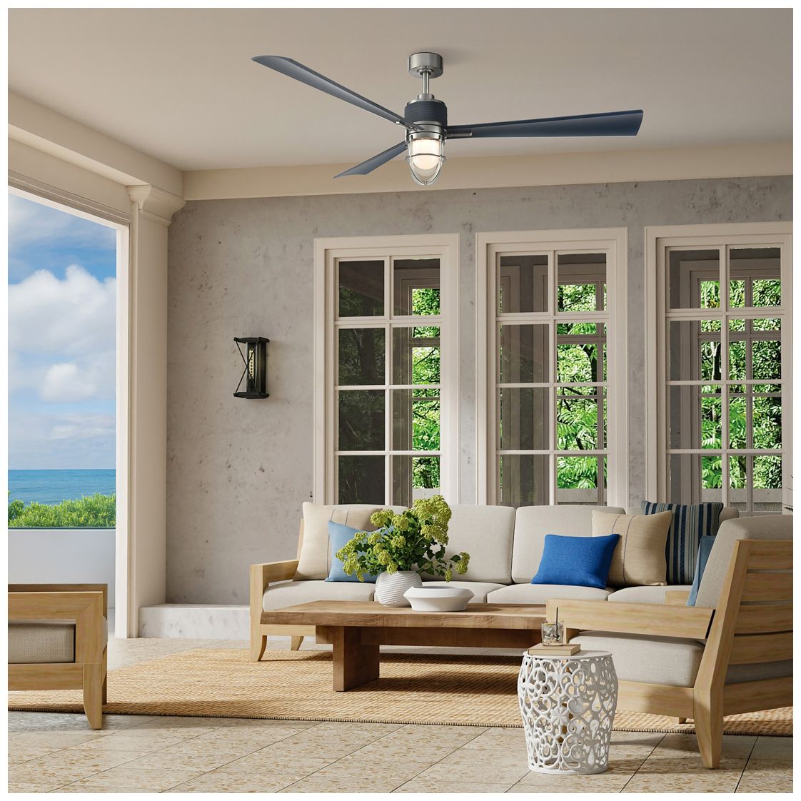 Image 2 Minka Aire Nauticus 65-in LED Brush Nickel Wet and Navy Outdoor Ceiling Fan more views