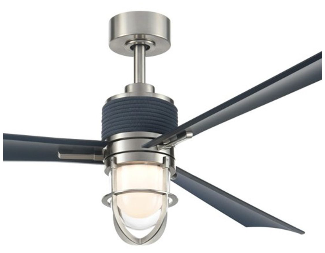 Image 4 Minka Aire Nauticus 65-in LED Brush Nickel Wet and Navy Outdoor Ceiling Fan more views