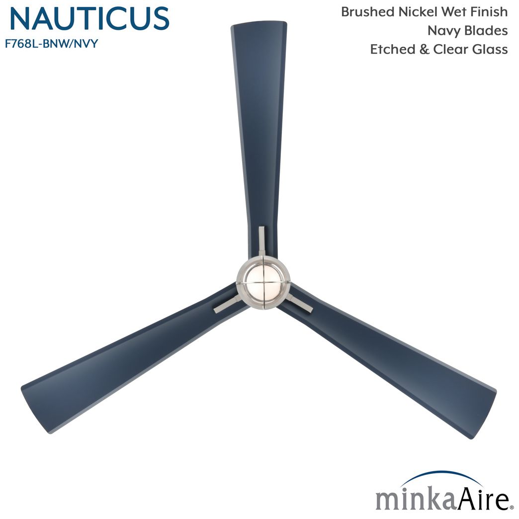 Image 5 Minka Aire Nauticus 65-in LED Brush Nickel Wet and Navy Outdoor Ceiling Fan more views