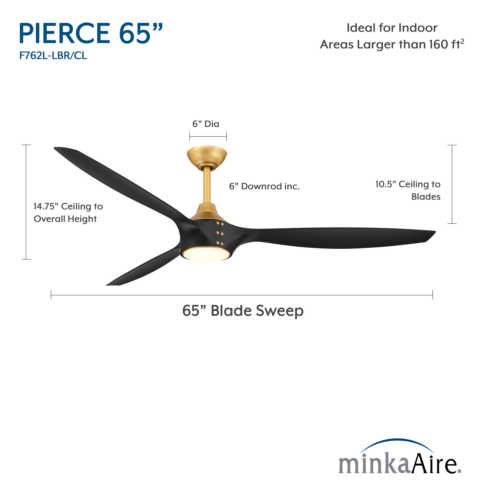 Minka-Aire Pierce 65-in LED Legacy Brass Indoor 3-Blade Smart Ceiling Fan