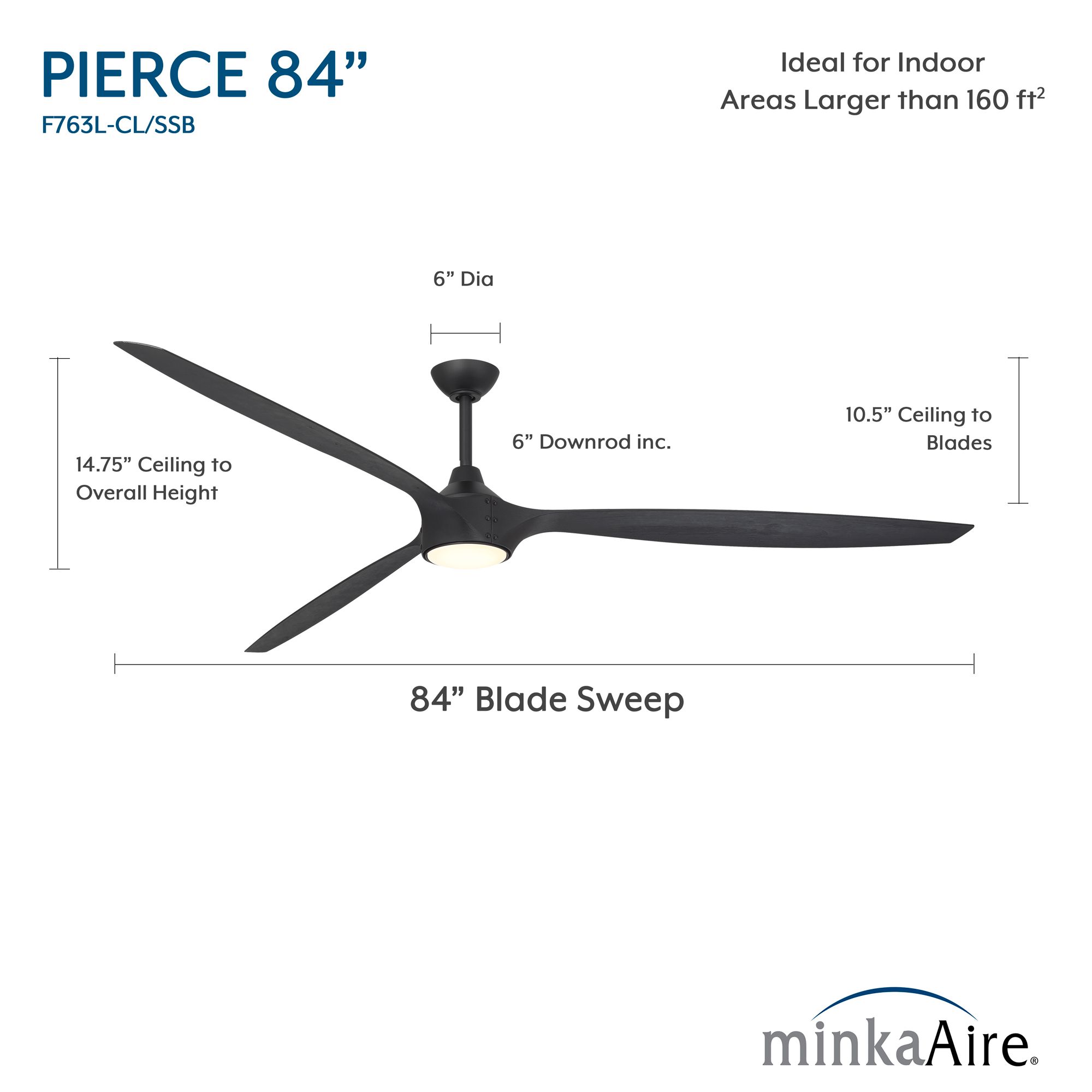 Minka-Aire Pierce 84-in LED Coal Black Indoor 3-Blade Smart Ceiling Fan