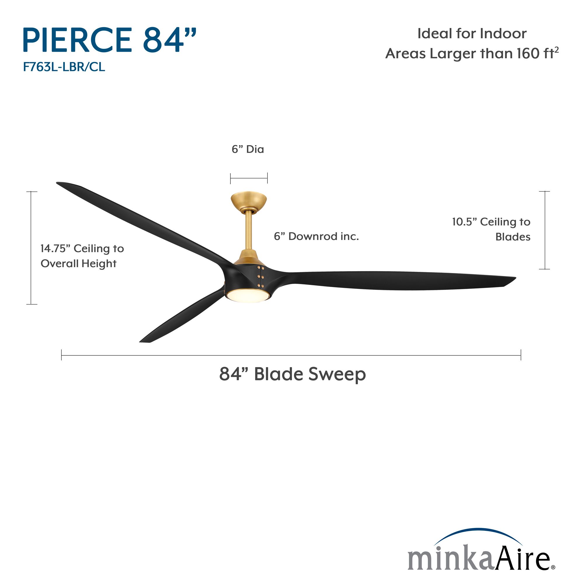 Minka-Aire Pierce 84-in LED Legacy Brass Indoor 3-Blade Smart Ceiling Fan
