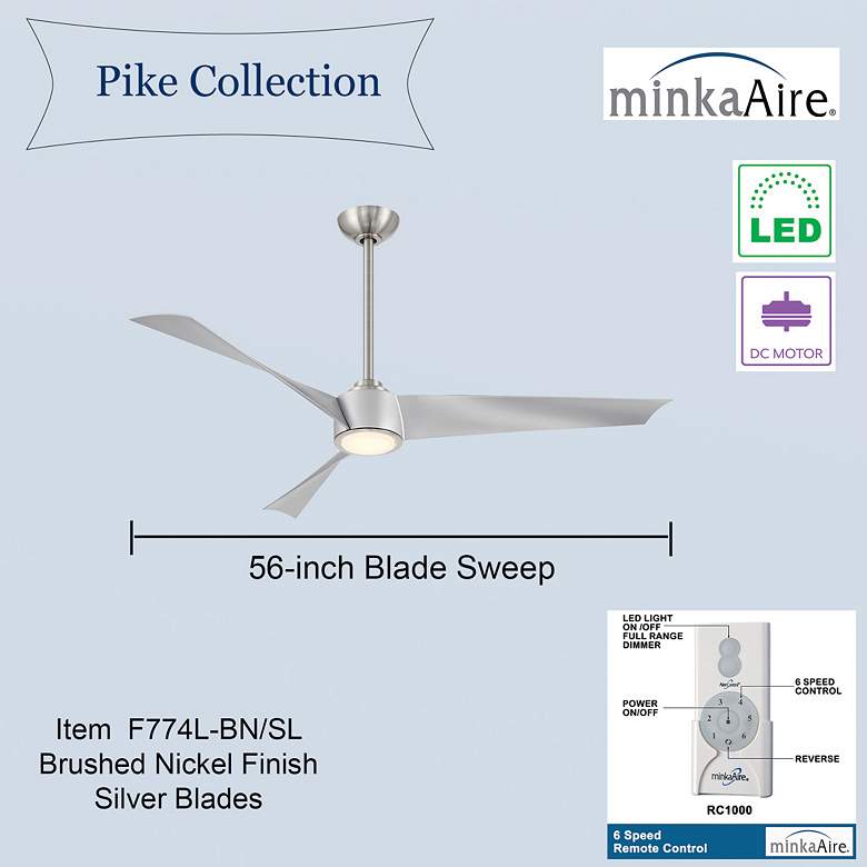 Image 7 Minka-Aire Pike 56-in LED Brushed Nickel Indoor 3-Blade Ceiling Fan more views