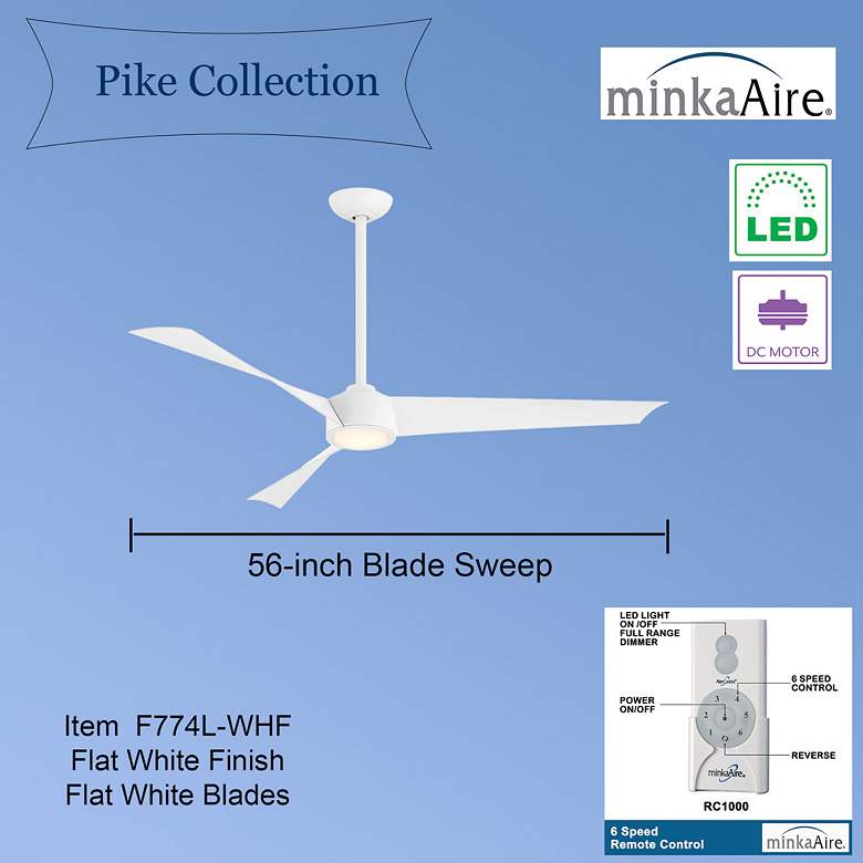 Image 7 Minka-Aire Pike 56-in LED Flat White Indoor 3-Blade Ceiling Fan more views