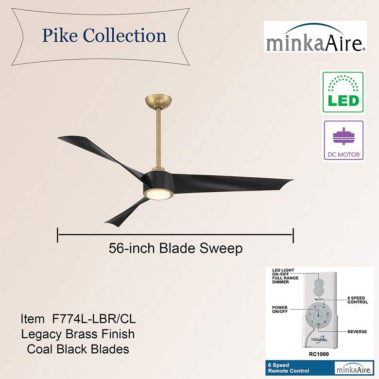 Image 7 Minka-Aire Pike 56-in LED Legacy Brass Indoor 3-Blade Ceiling Fan more views