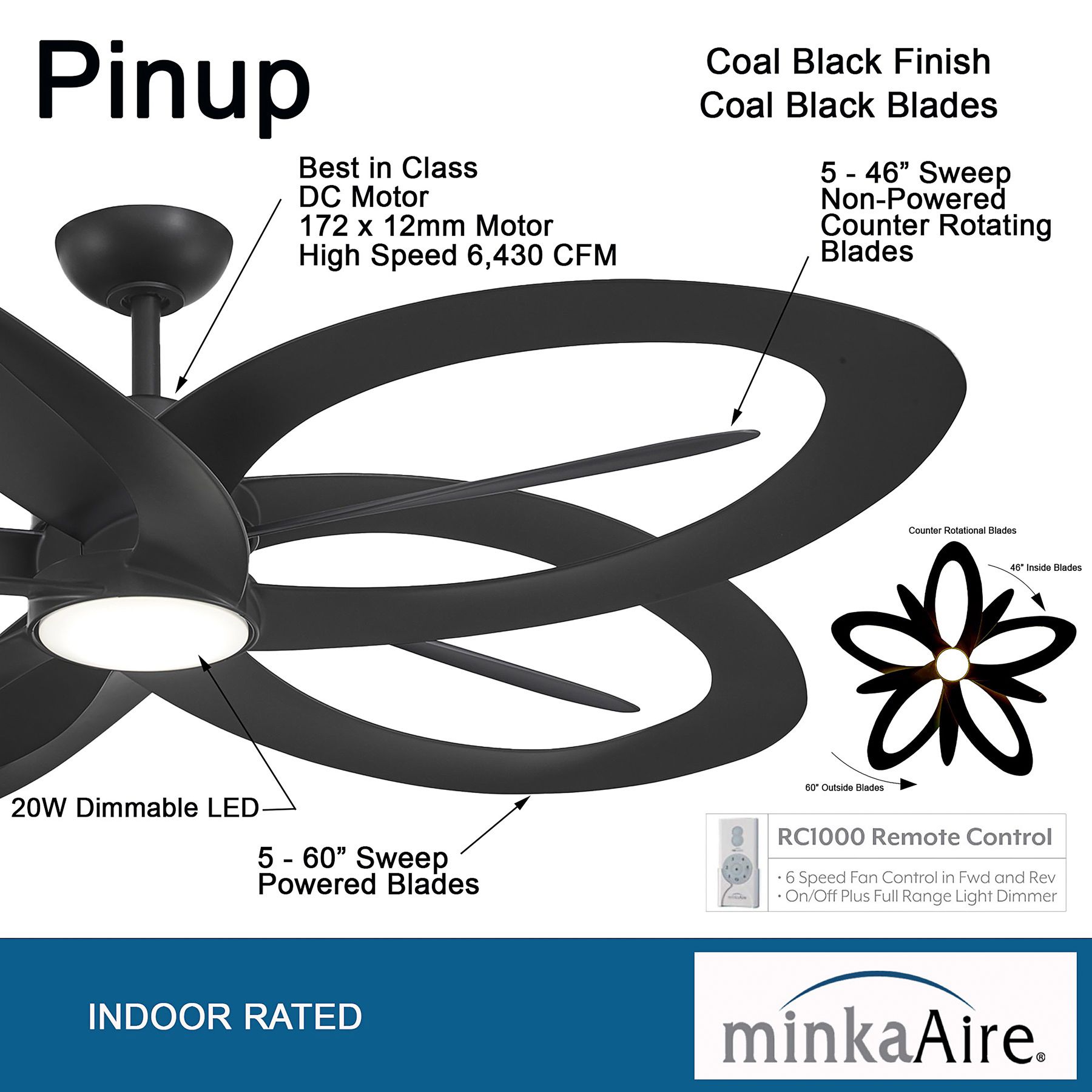 Image 5 Minka Aire Pinup 60-Inch LED Black Ceiling Fan more views