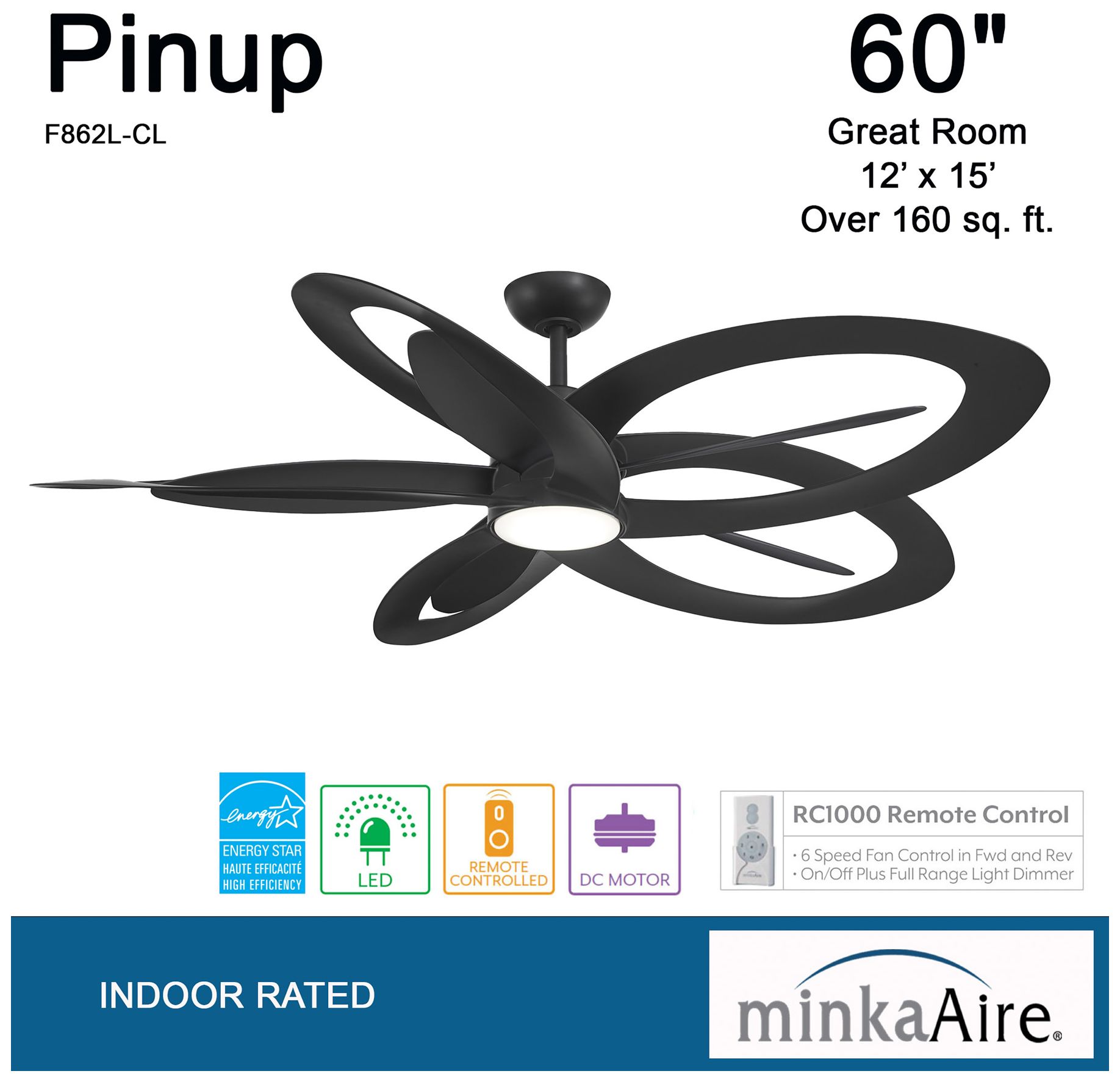 Image 6 Minka Aire Pinup 60-Inch LED Black Ceiling Fan more views