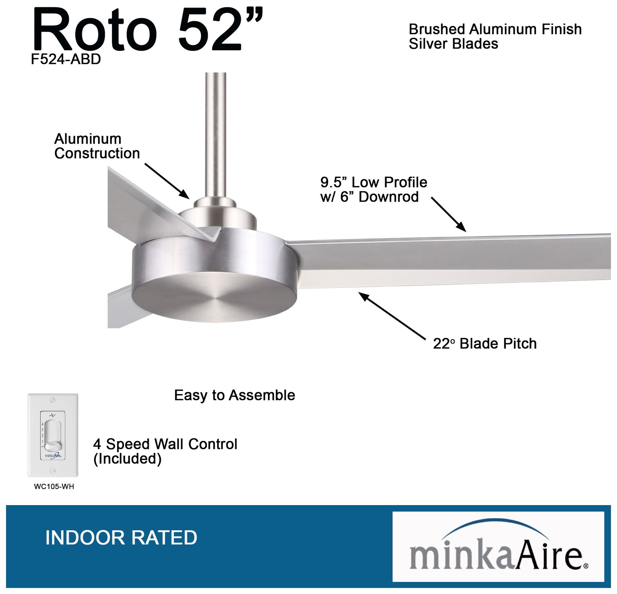 Image 6 Minka Aire Roto 52-inch Brushed Aluminum Ceiling Fan more views