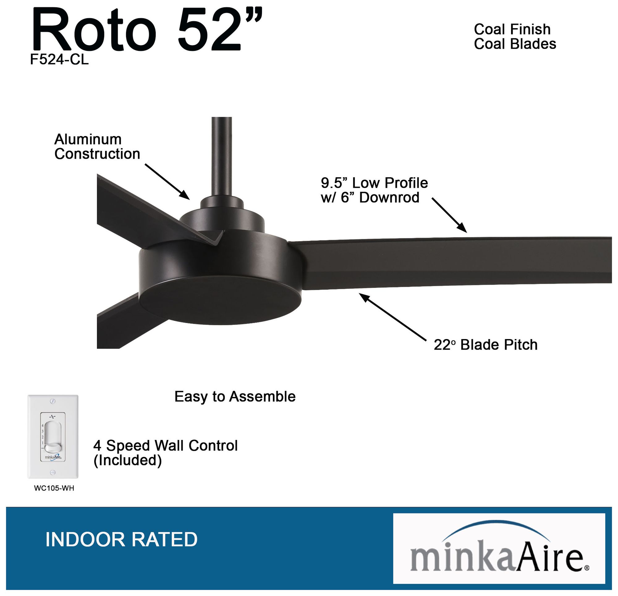 Image 6 Minka Aire Roto 52-inch Coal Black Ceiling Fan more views