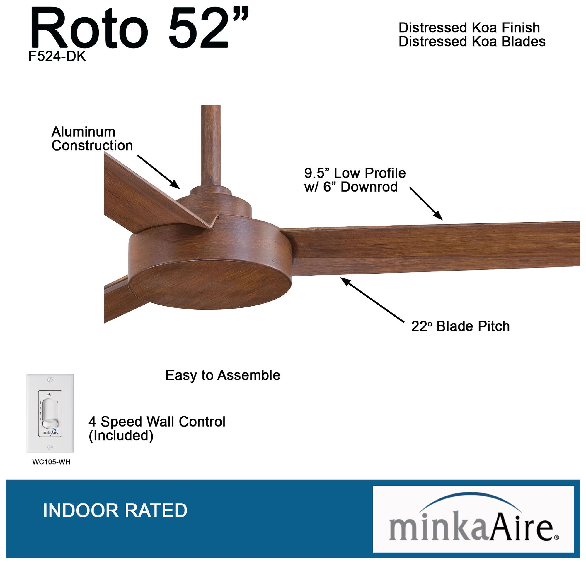 Image 6 Minka Aire Roto 52-inch Distressed Koa Ceiling Fan more views