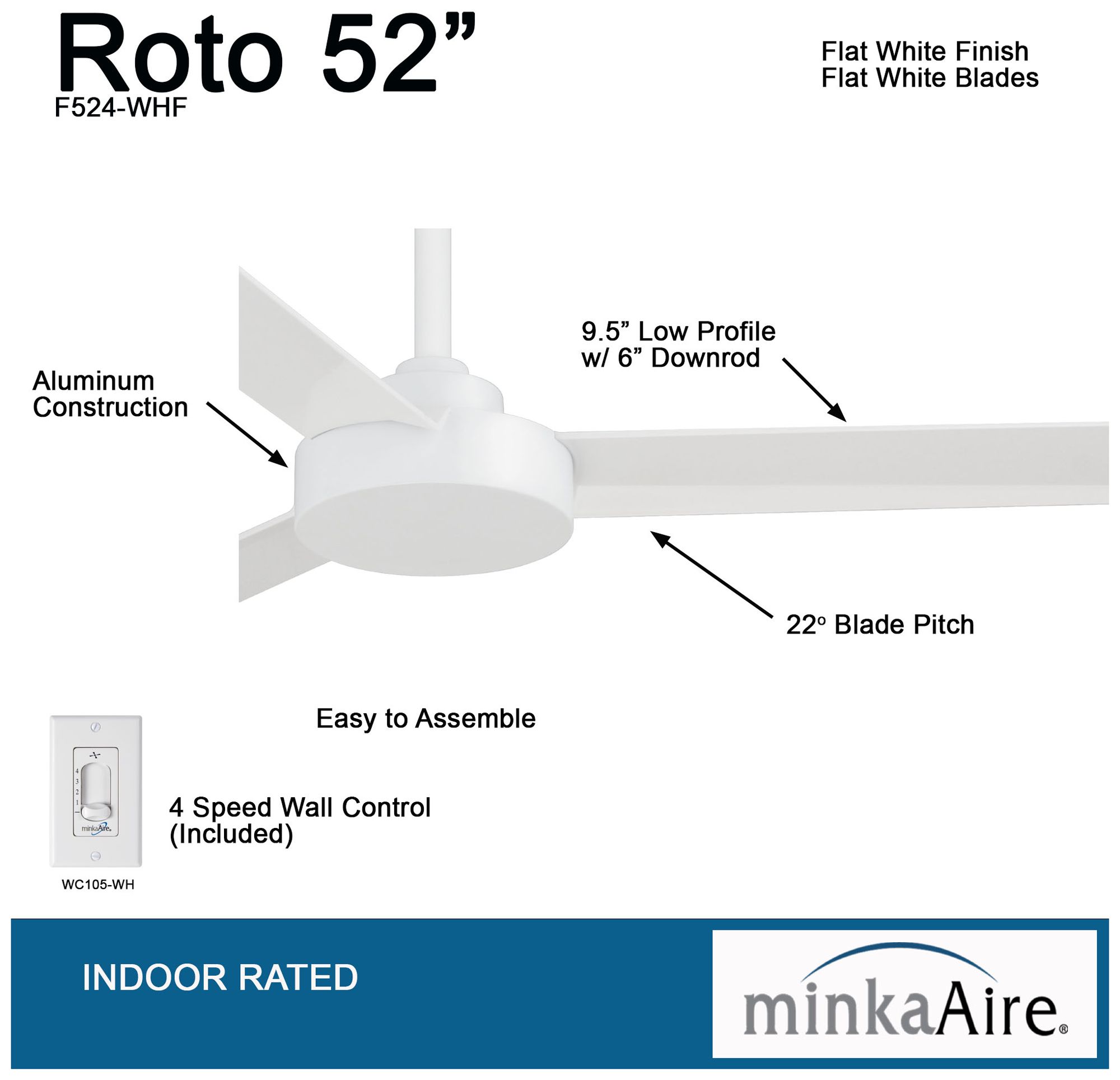 Image 5 Minka Aire Roto 52-inch Flat White Ceiling Fan more views