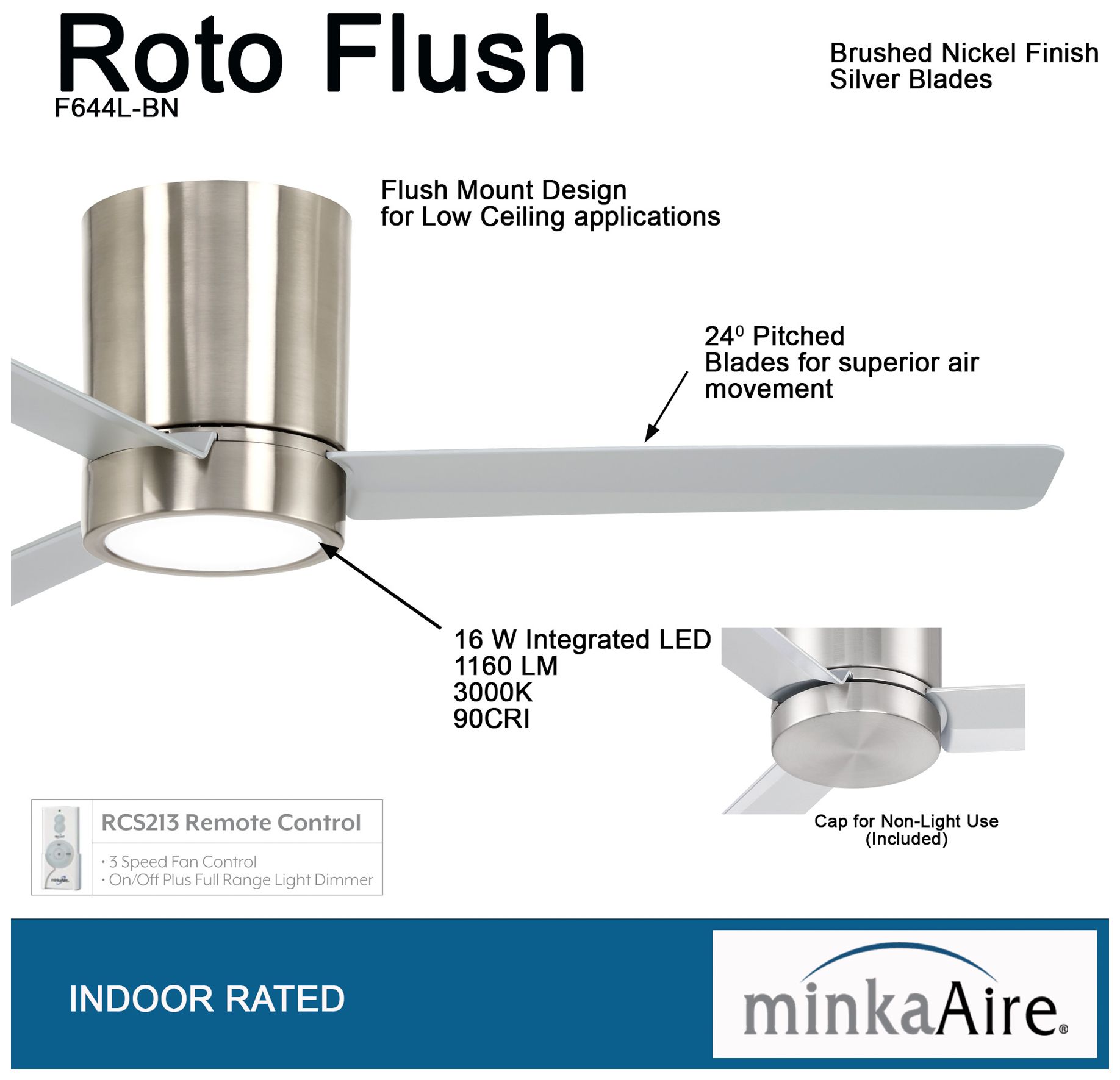 Image 7 Minka-Aire Roto Flush 52-inch LED Brushed Nickel Flush Mount Ceiling Fan more views