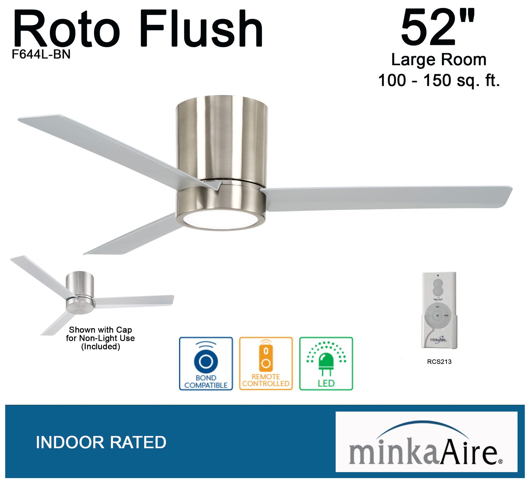 Minka-Aire Roto Flush 52-inch LED Brushed Nickel Flush Mount Ceiling Fan
