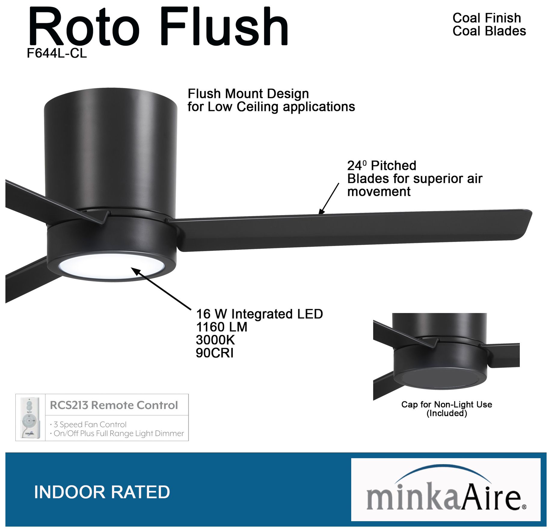 Image 6 Minka-Aire Roto Flush 52-inch LED Coal Black Flush Mount Ceiling Fan more views