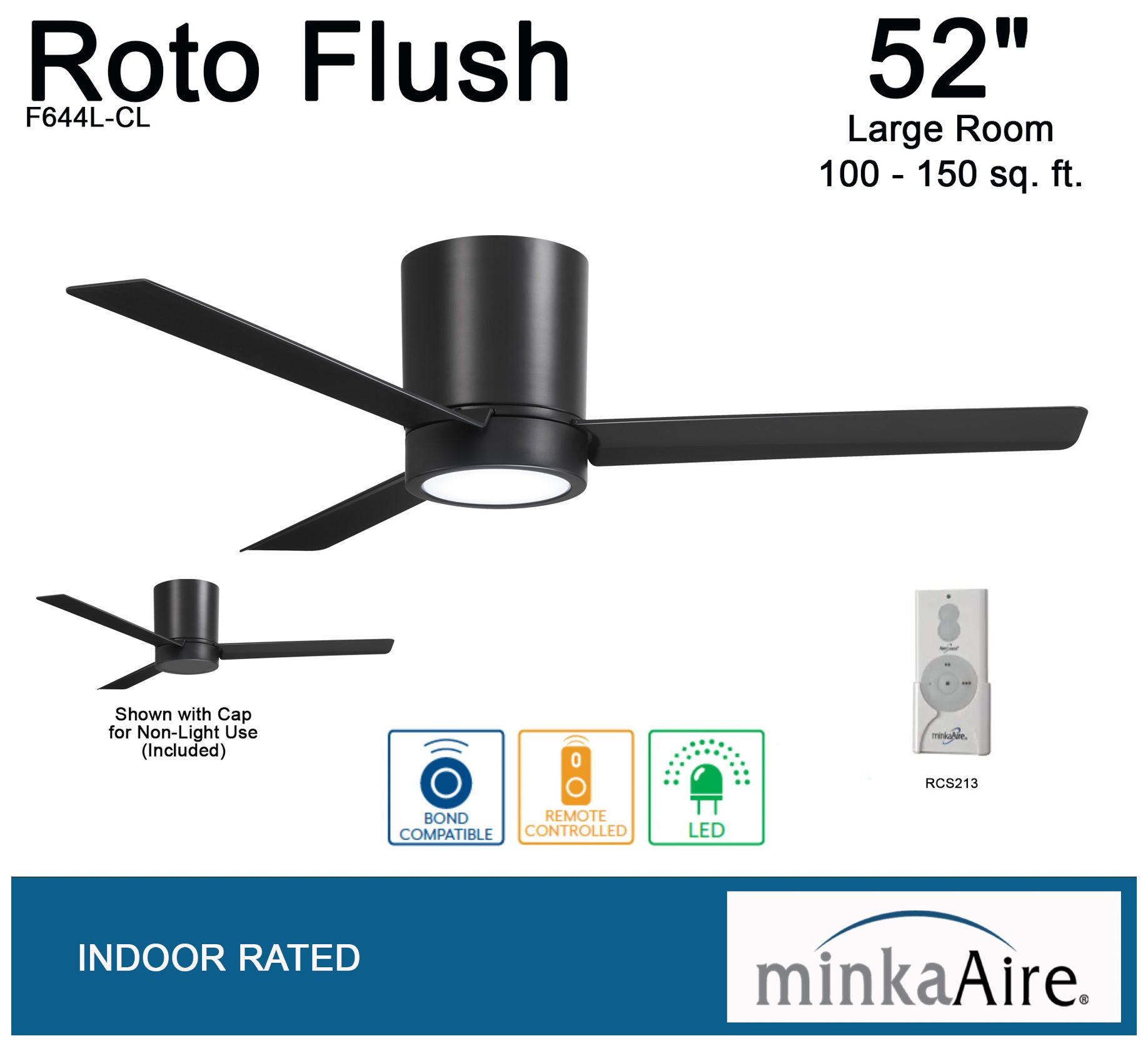 Minka-Aire Roto Flush 52-inch LED Coal Black Flush Mount Ceiling Fan