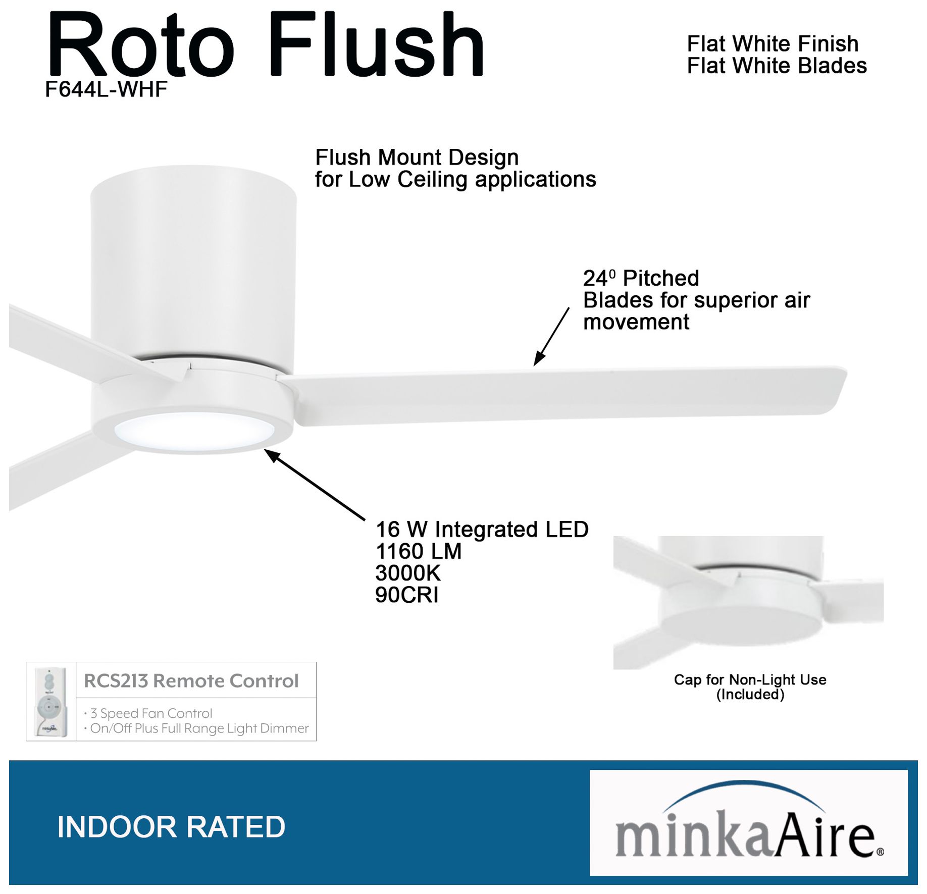 Image 6 Minka-Aire Roto Flush 52-inch LED Flat White Flush Mount Ceiling Fan more views
