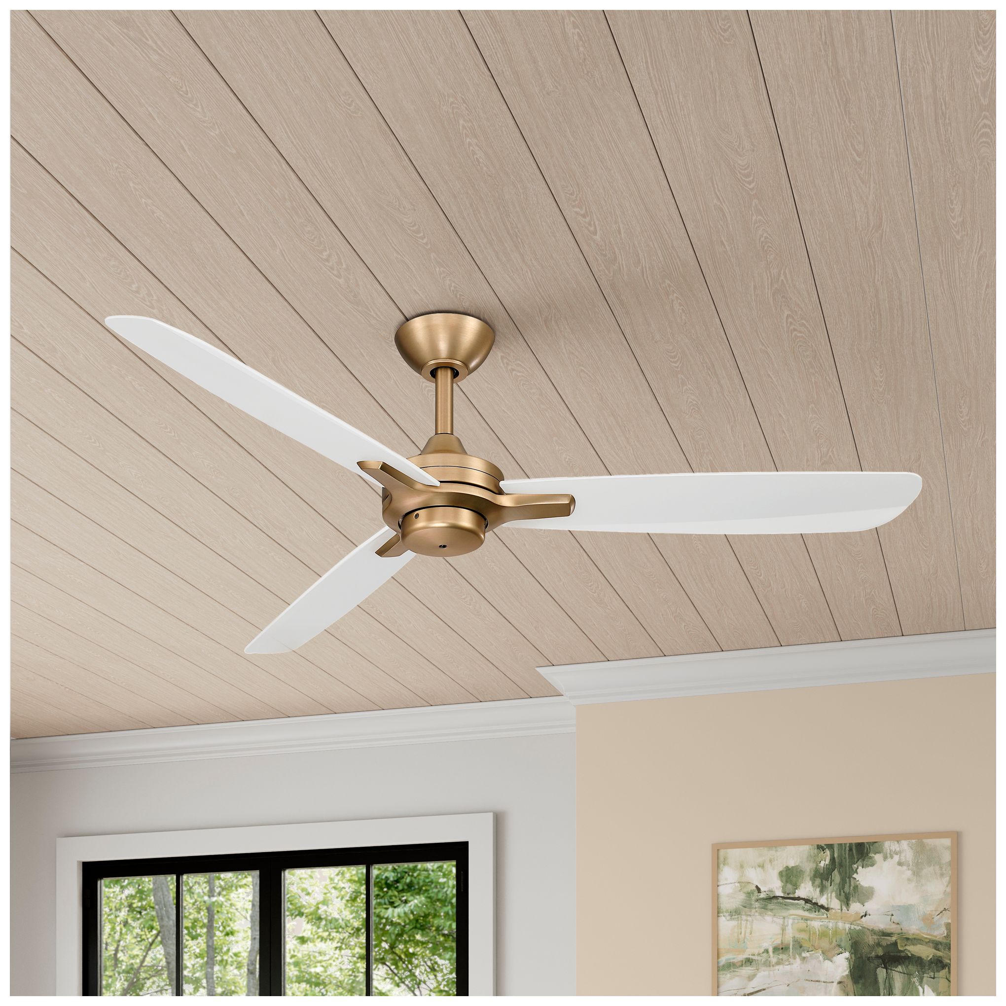 Image 2 Minka-Aire Rudolph 52-in Brushed Brass and White 3-Blades Ceiling Fan more views