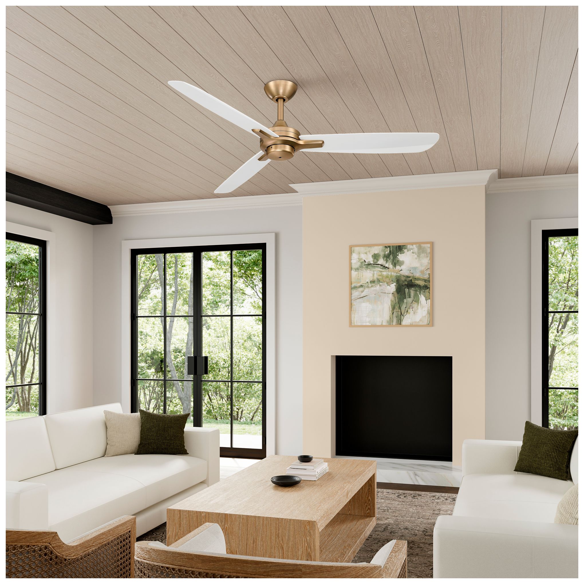 Image 4 Minka-Aire Rudolph 52-in Brushed Brass and White 3-Blades Ceiling Fan more views