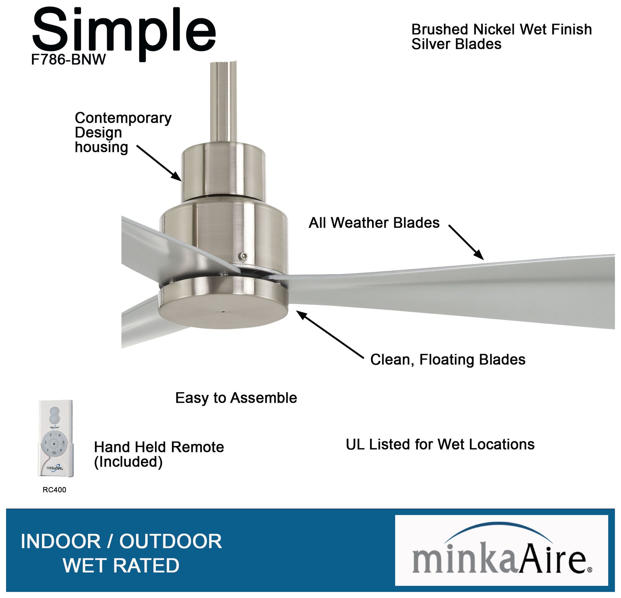 Image 6 Minka Aire Simple 44-inch Brushed Nickel Outdoor Ceiling Fan more views