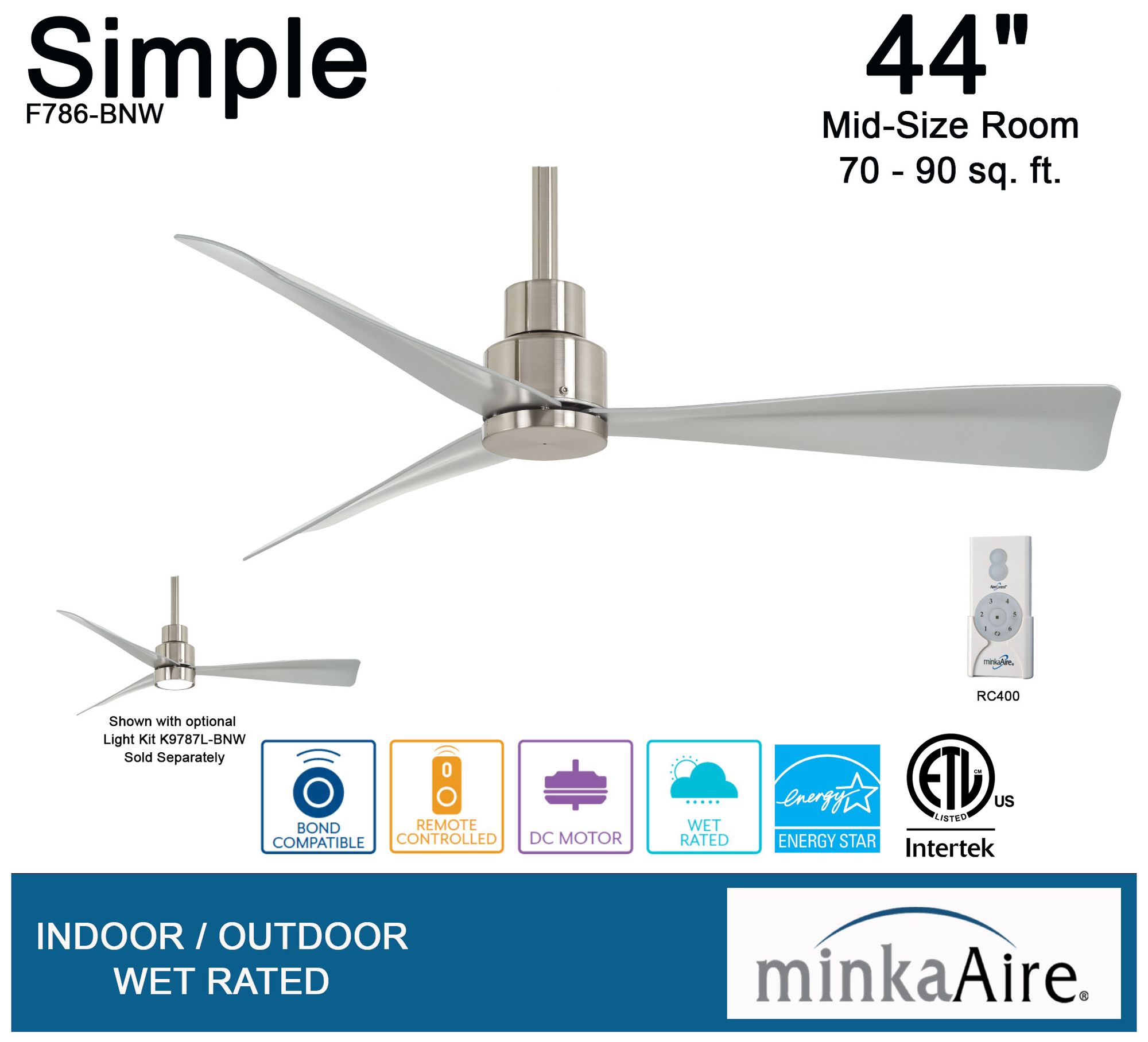 Image 7 Minka Aire Simple 44-inch Brushed Nickel Outdoor Ceiling Fan more views