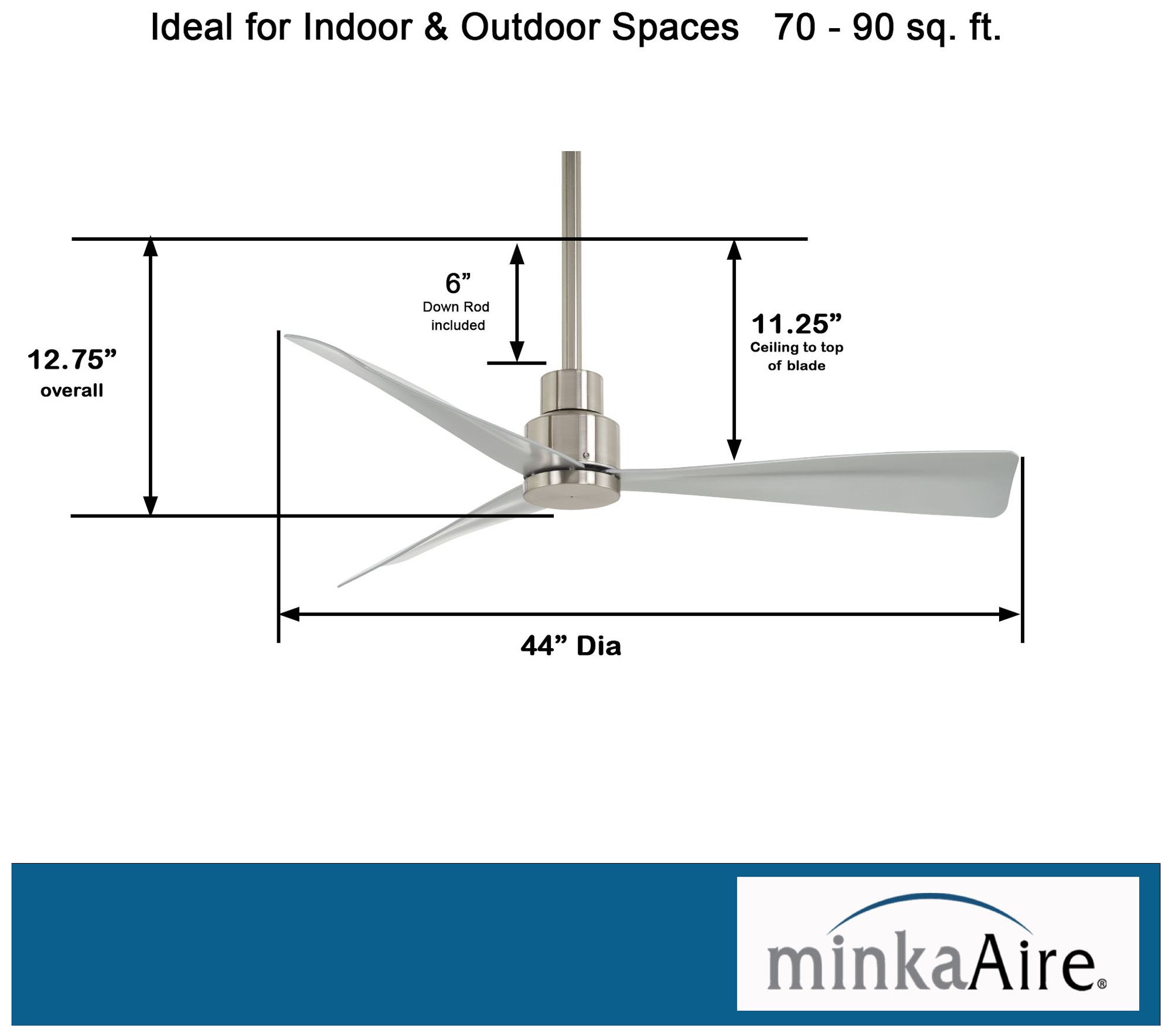 Minka Aire Simple 44-inch Brushed Nickel Outdoor Ceiling Fan
