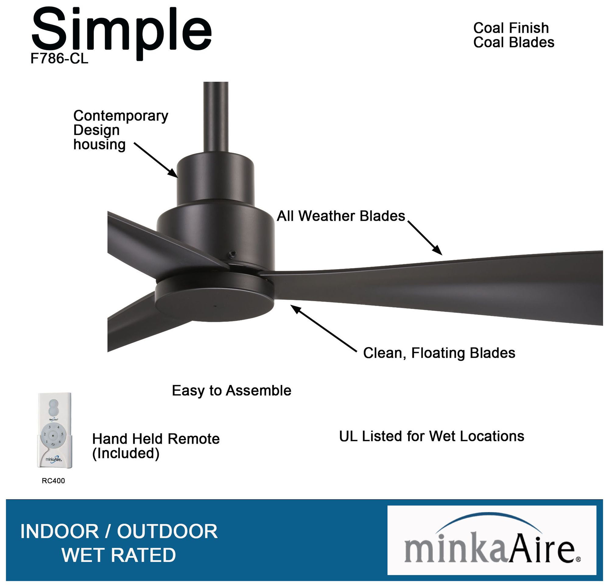 Image 6 Minka Aire Simple 44-inch Coal Outdoor Ceiling Fan more views