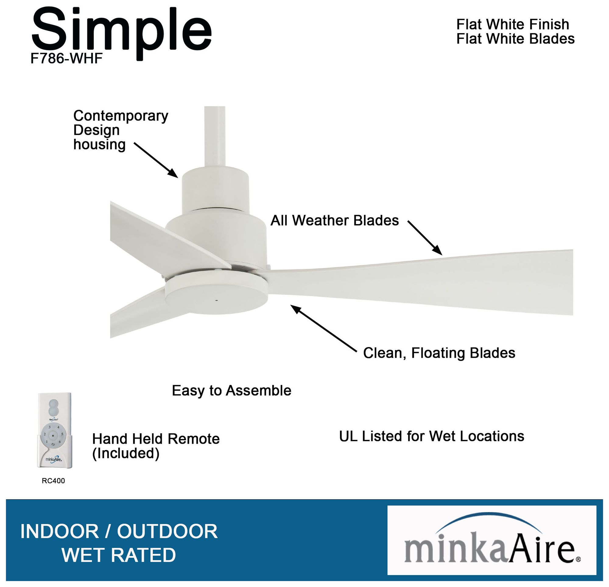 Image 6 Minka Aire Simple 44-inch Flat White Outdoor Ceiling Fan more views
