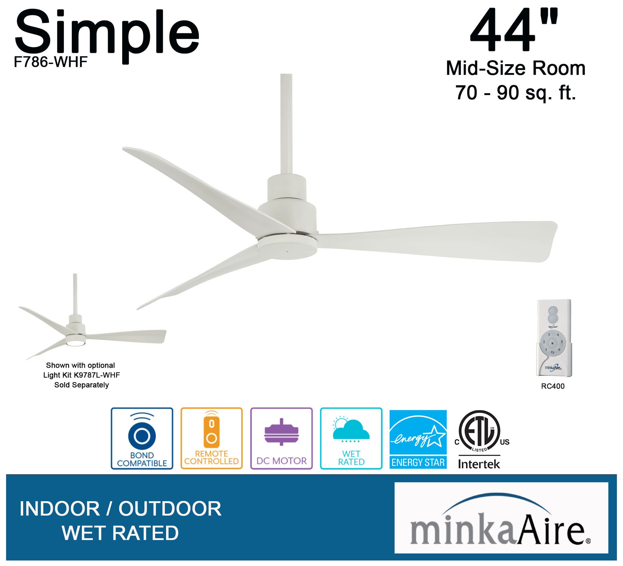 Image 7 Minka Aire Simple 44-inch Flat White Outdoor Ceiling Fan more views