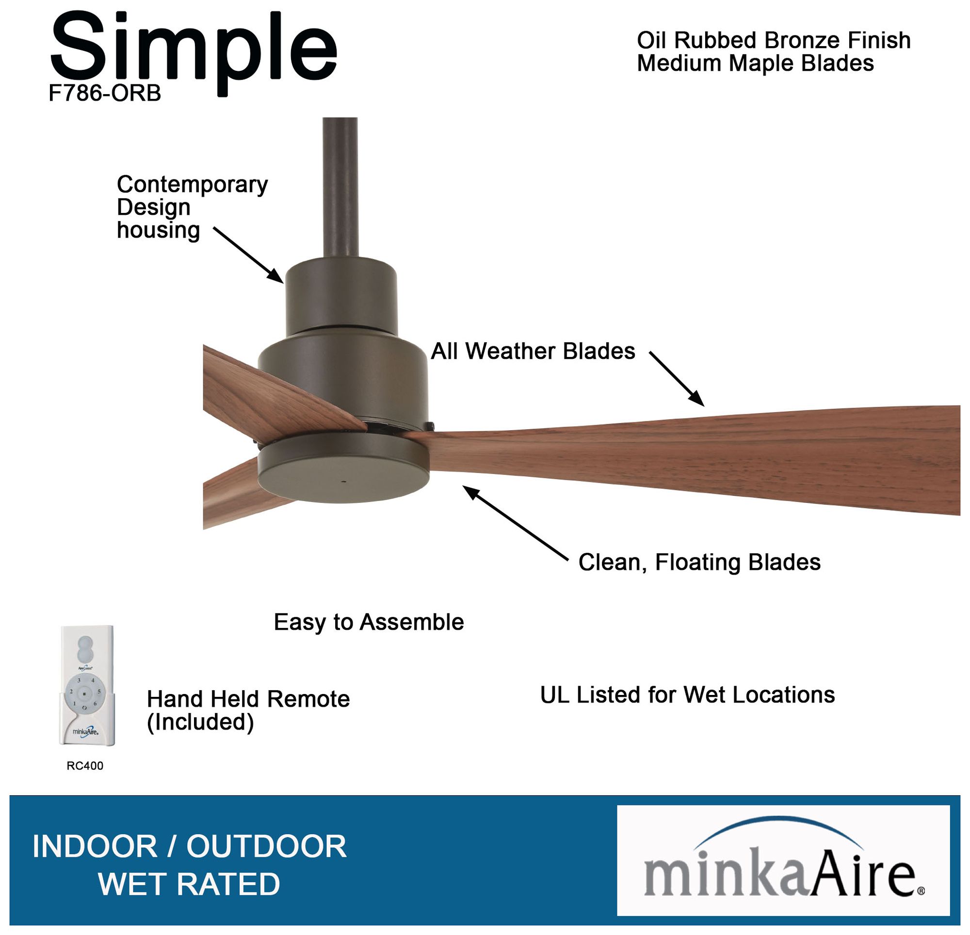 Image 7 Minka Aire Simple 44-inch Oil Rubbed Bronze Outdoor Ceiling Fan more views