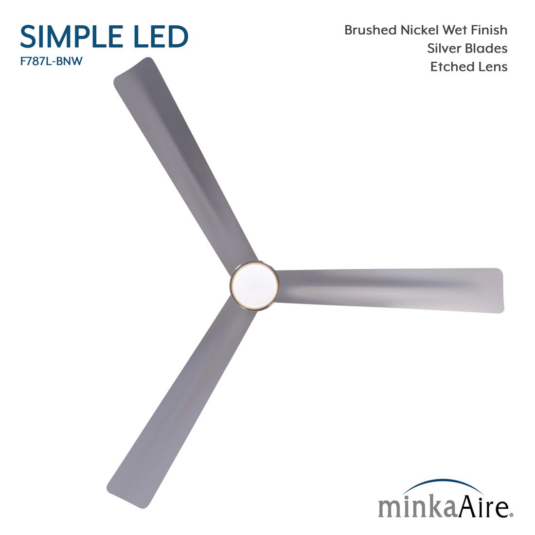Image 4 Minka-Aire Simple 52-in LED Brushed Nickel Wet Outdoor 3-Blade Ceiling Fan more views