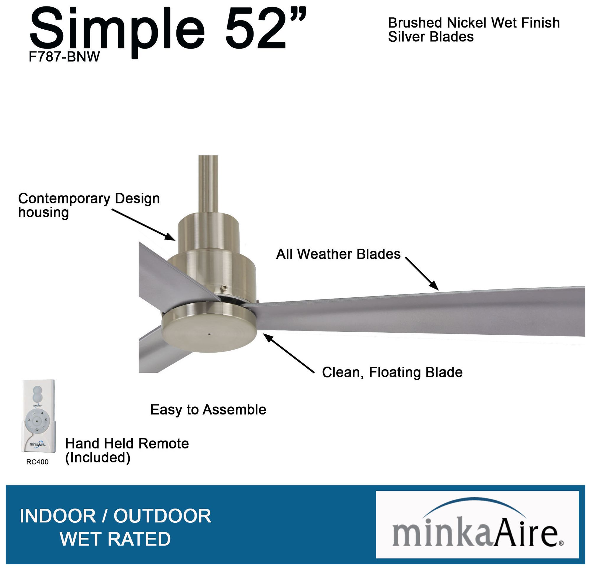Image 6 Minka Aire Simple 52-inch Brushed Nickel Outdoor Ceiling Fan more views