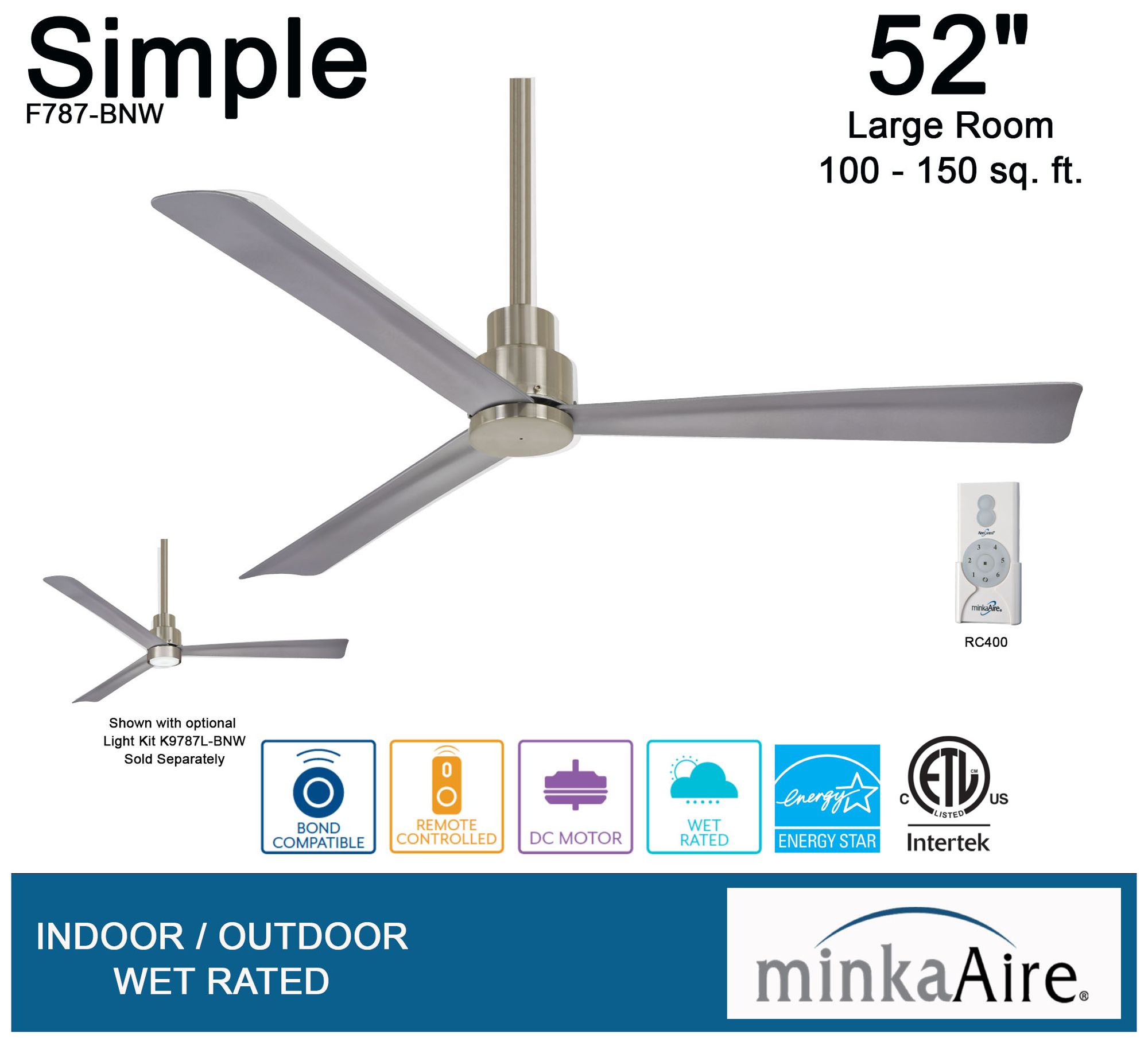 Image 7 Minka Aire Simple 52-inch Brushed Nickel Outdoor Ceiling Fan more views