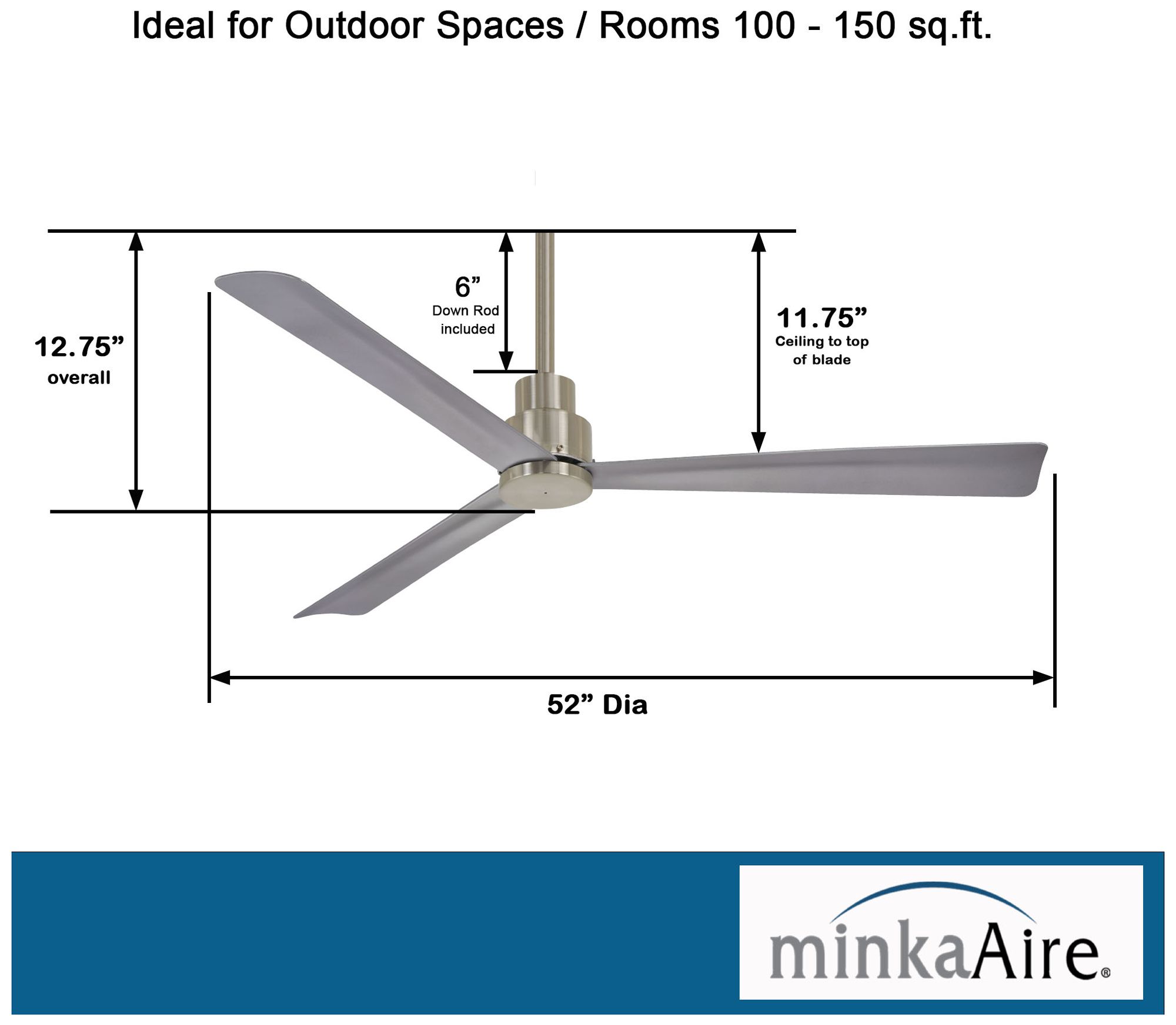 Minka Aire Simple 52-inch Brushed Nickel Outdoor Ceiling Fan