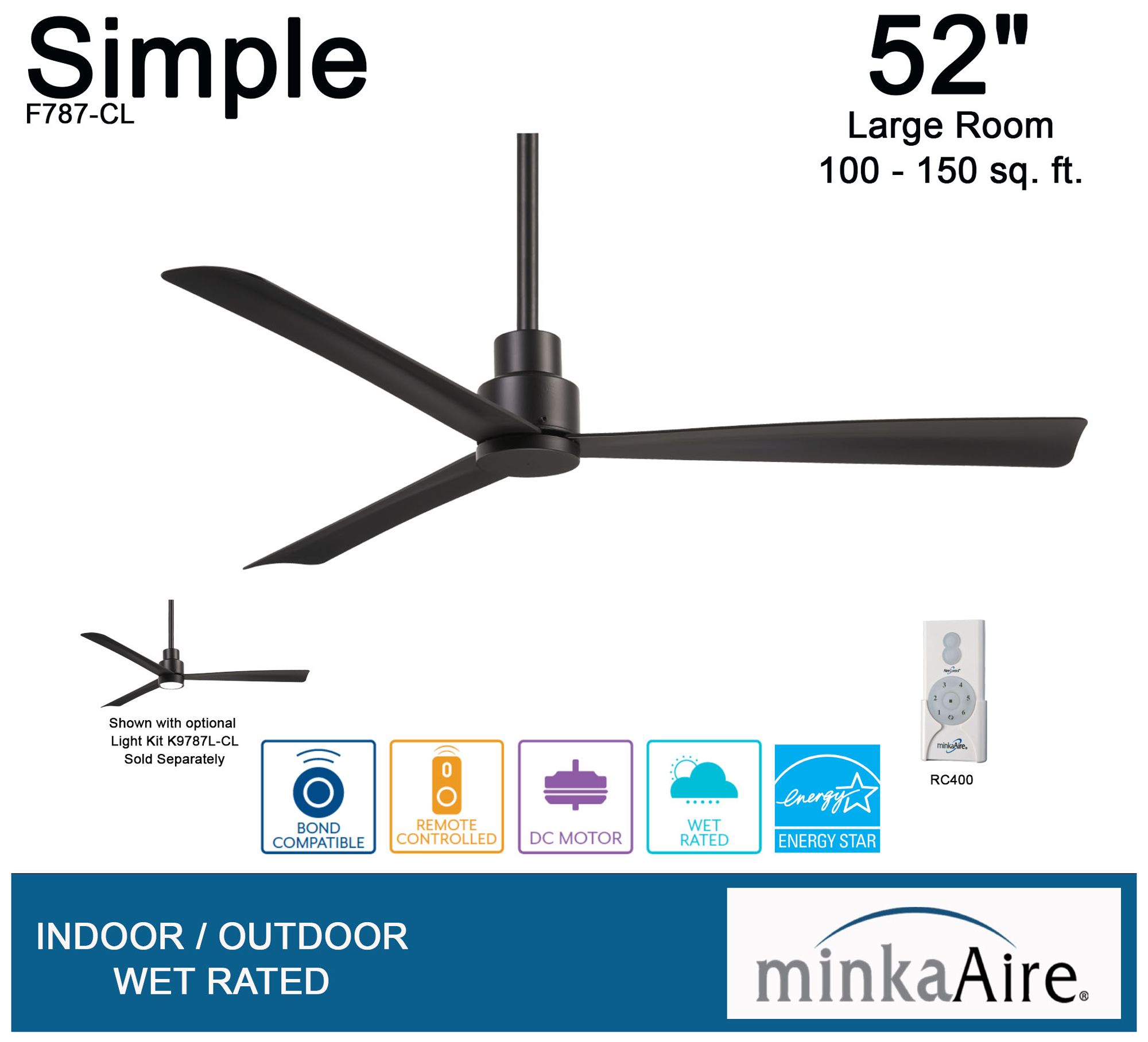 Image 6 Minka-Aire Simple 52-inch Coal Ceiling Fan Indoor-Outdoor with Remote more views