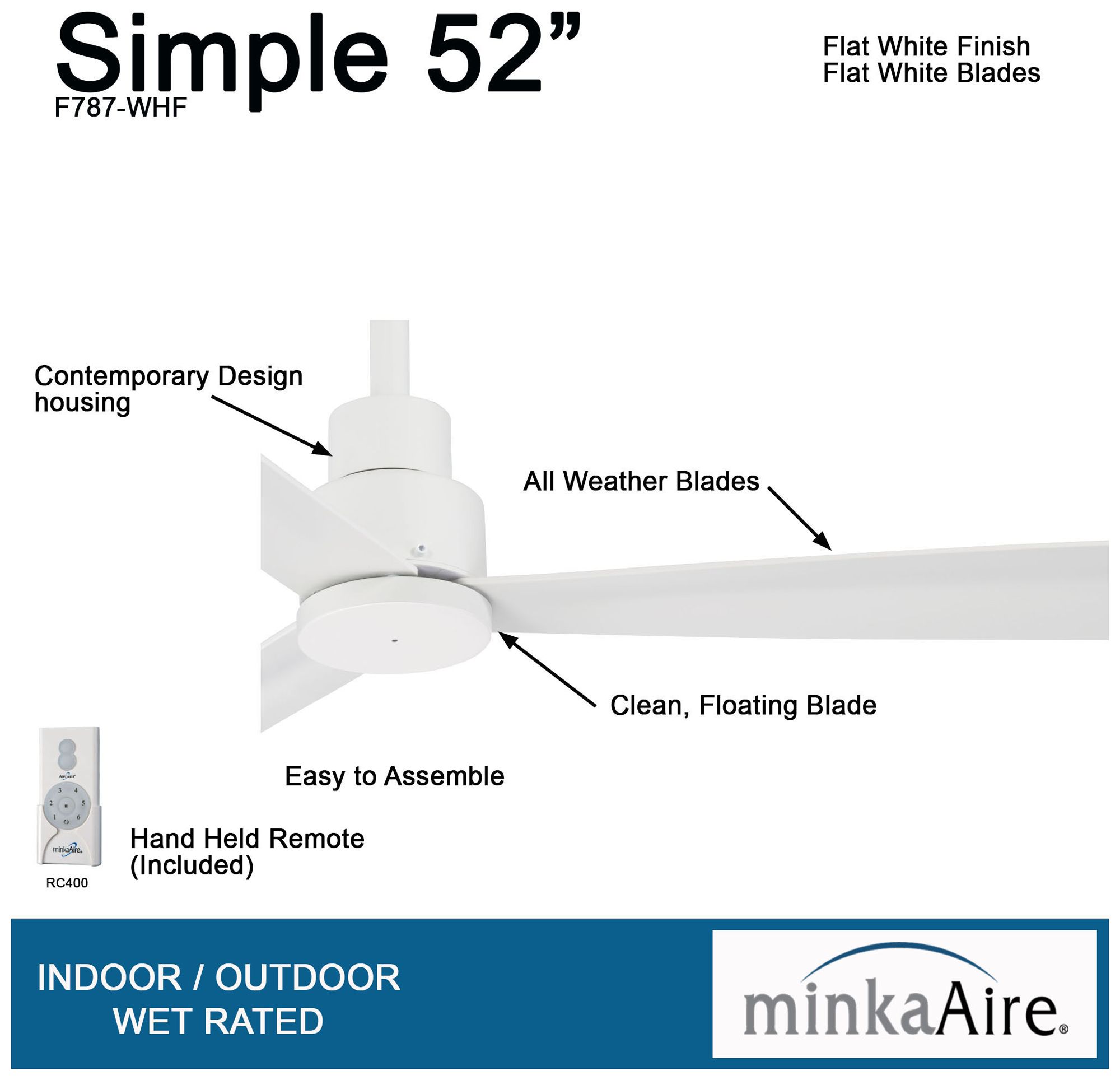 Image 4 Minka Aire Simple 52-inch Flat White Outdoor Ceiling Fan more views