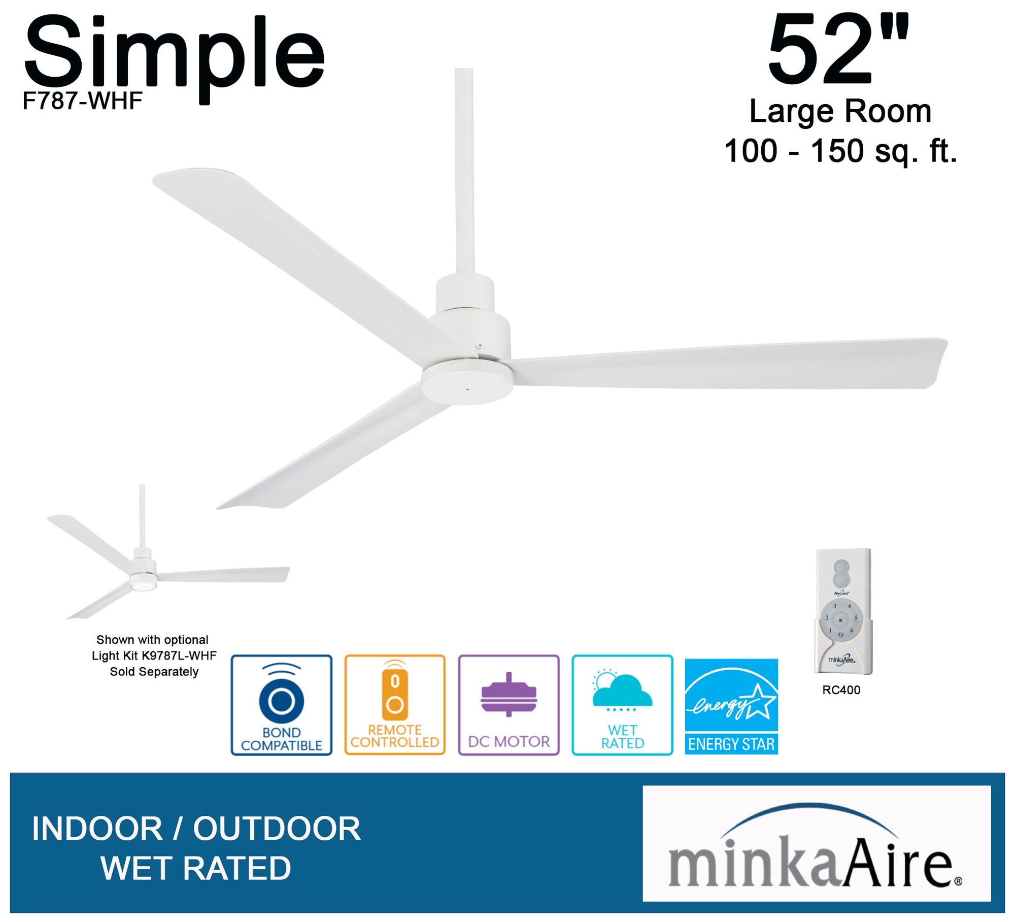 Image 6 Minka Aire Simple 52-inch Flat White Outdoor Ceiling Fan more views