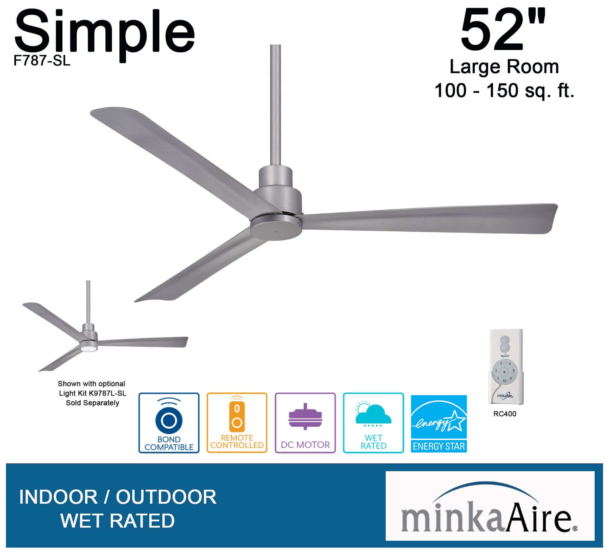 Image 5 Minka Aire Simple 52-inch Silver Outdoor Ceiling Fan more views