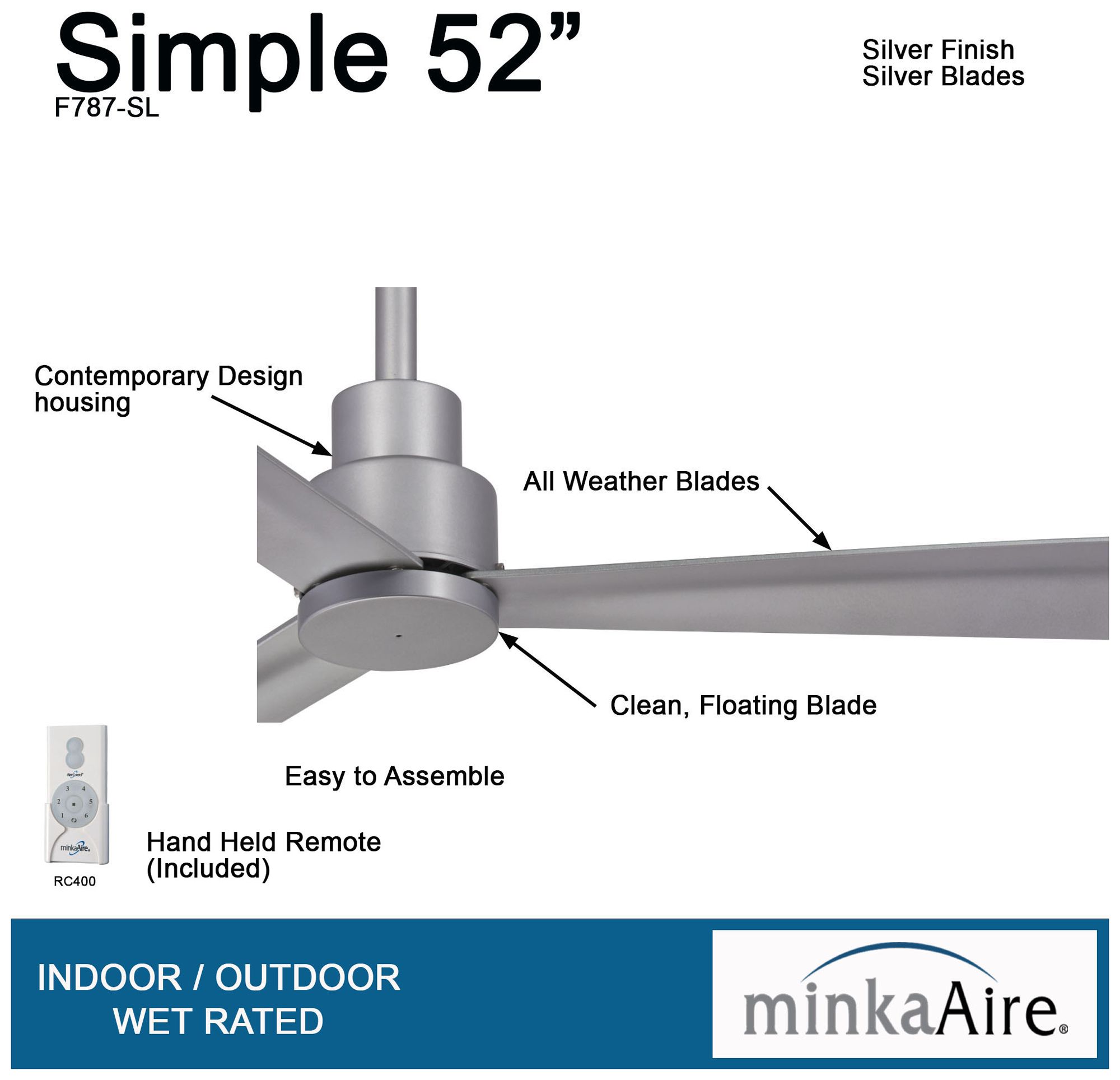 Image 6 Minka Aire Simple 52-inch Silver Outdoor Ceiling Fan more views