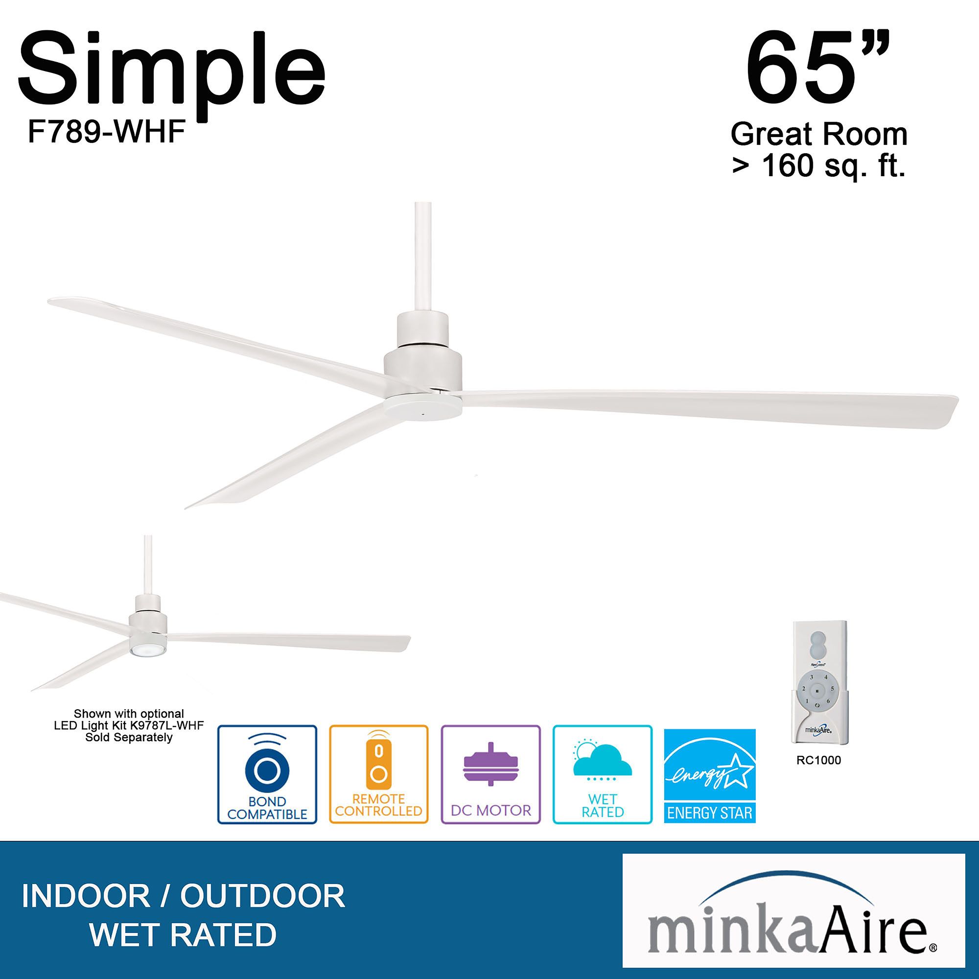 Minka-Aire Simple 65-inch LED Flat White Outdoor Ceiling Fan with Remote