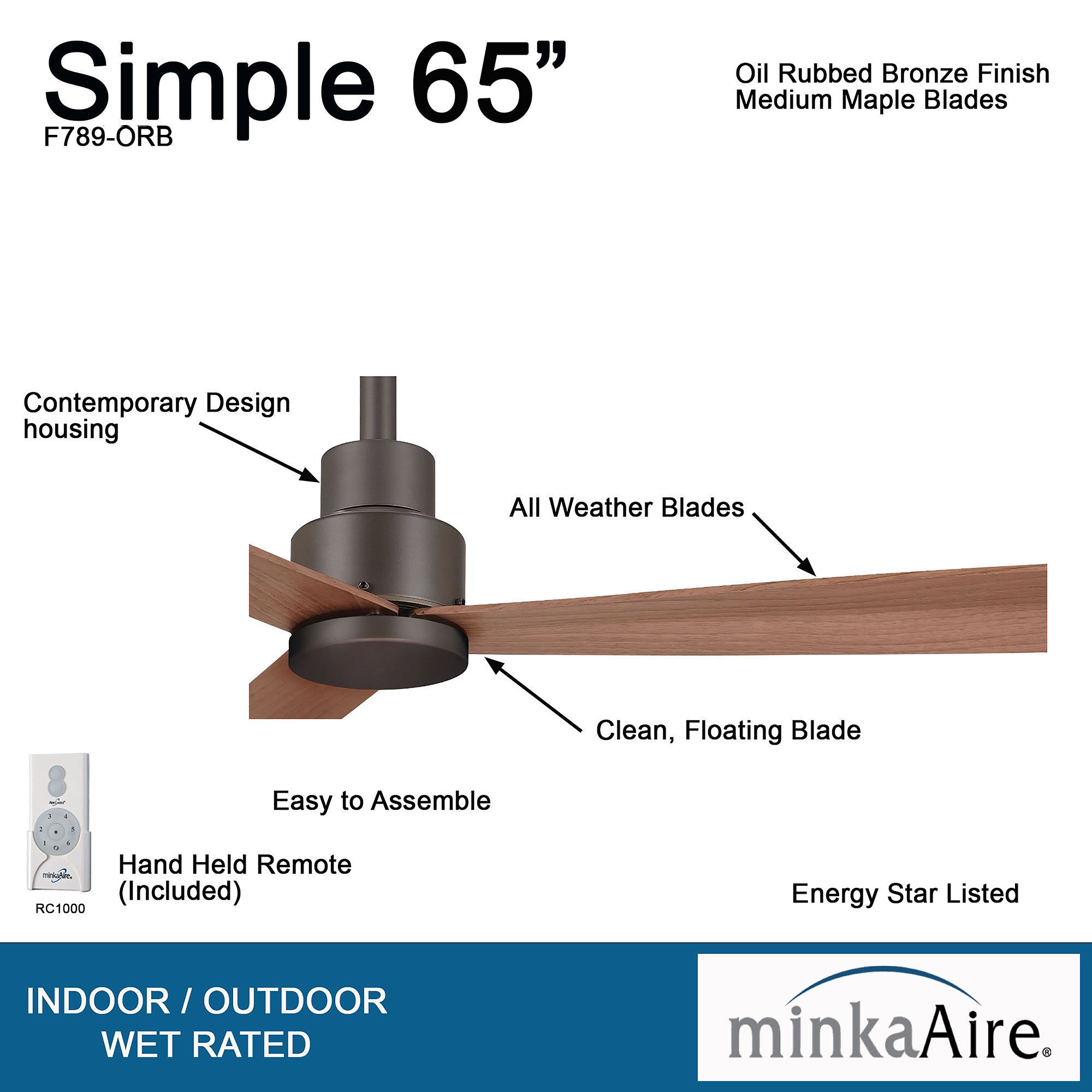 Minka-Aire Simple 65-inch LED Oil Rubbed Bronze Outdoor Ceiling Fan