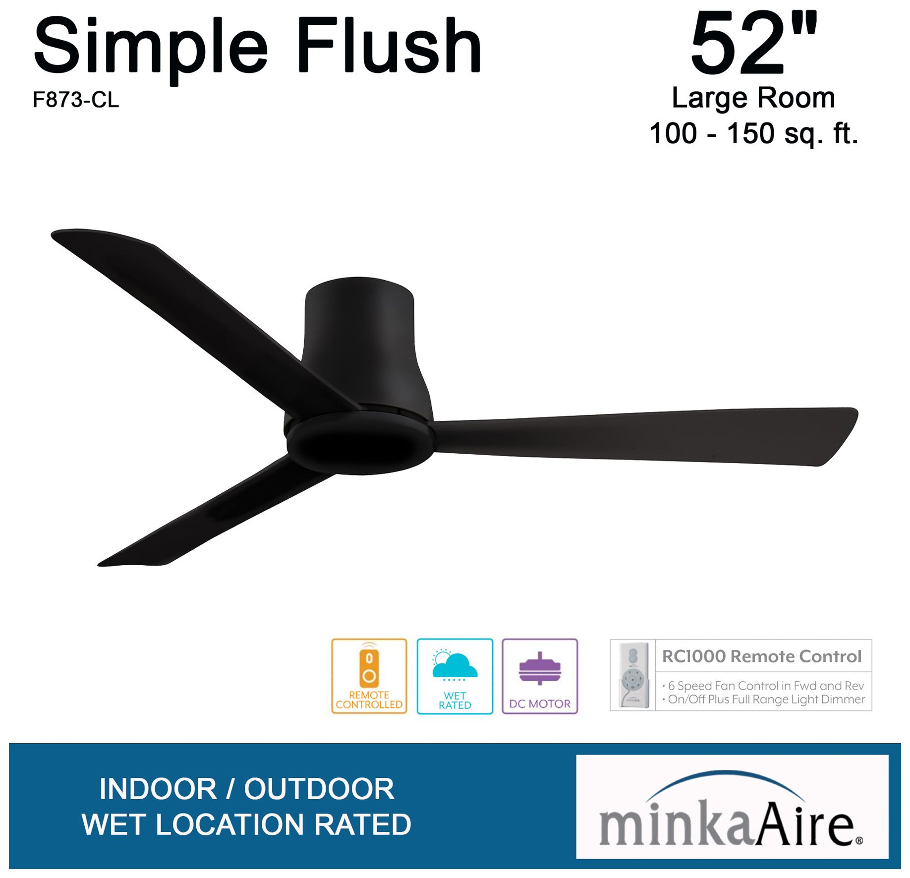 Minka Aire Simple Flush 52-Inch Black Hugger Ceiling Fan in scene