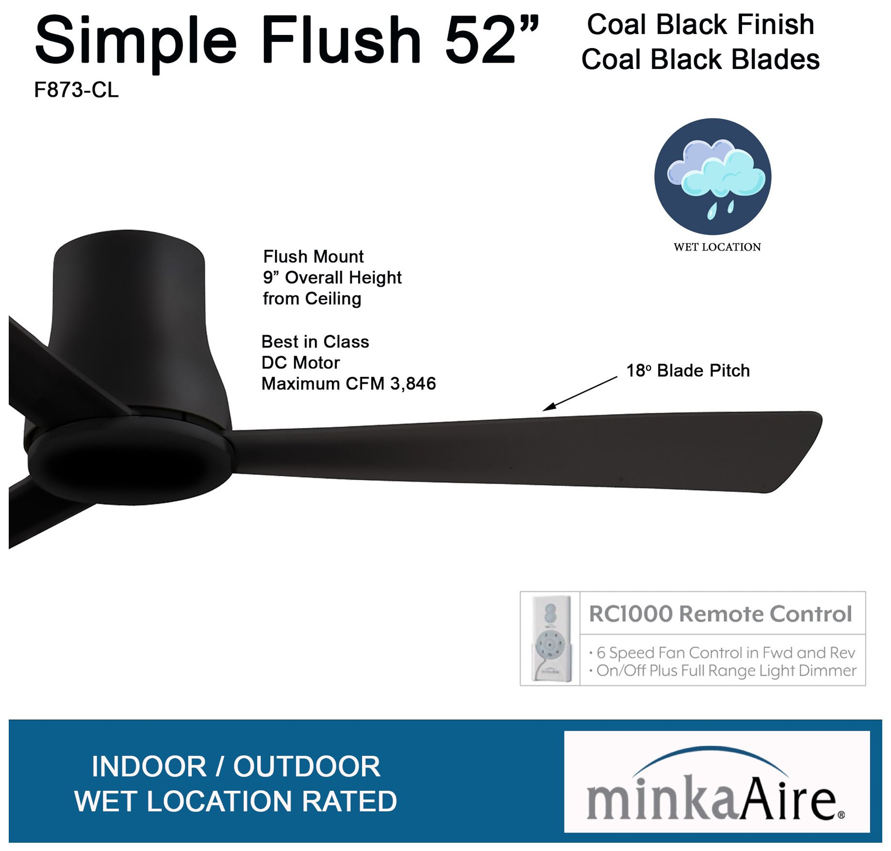 Minka Aire Simple Flush 52-Inch Black Hugger Ceiling Fan in scene