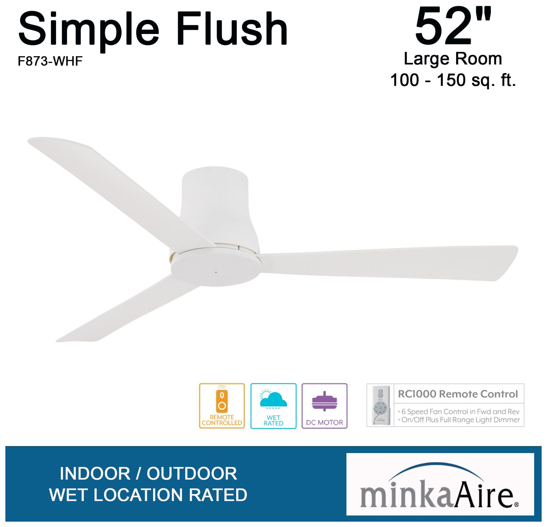 Image 6 Minka Aire Simple Flush 52-Inch Flat White Hugger Ceiling Fan more views