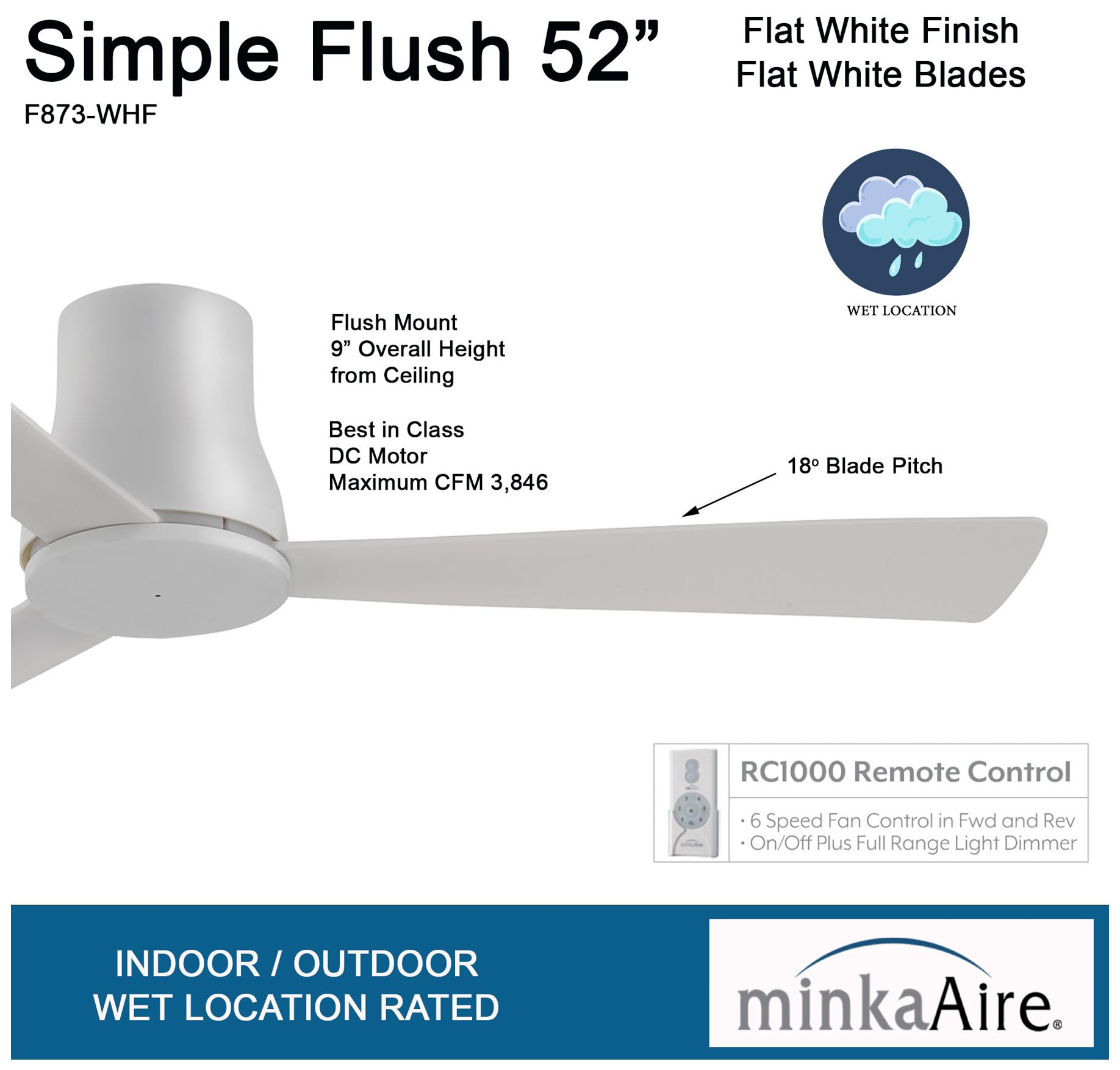 Image 7 Minka Aire Simple Flush 52-Inch Flat White Hugger Ceiling Fan more views