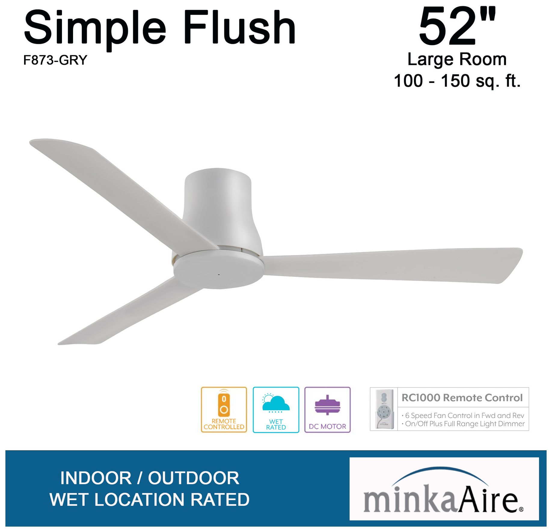 Image 7 Minka Aire Simple Flush 52-Inch Grey Hugger Ceiling Fan more views