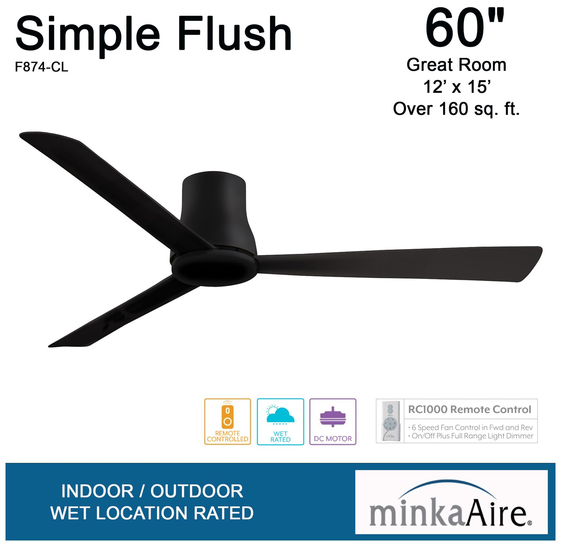 Image 7 Minka Aire Simple Flush 60-Inch Black Hugger Ceiling Fan more views