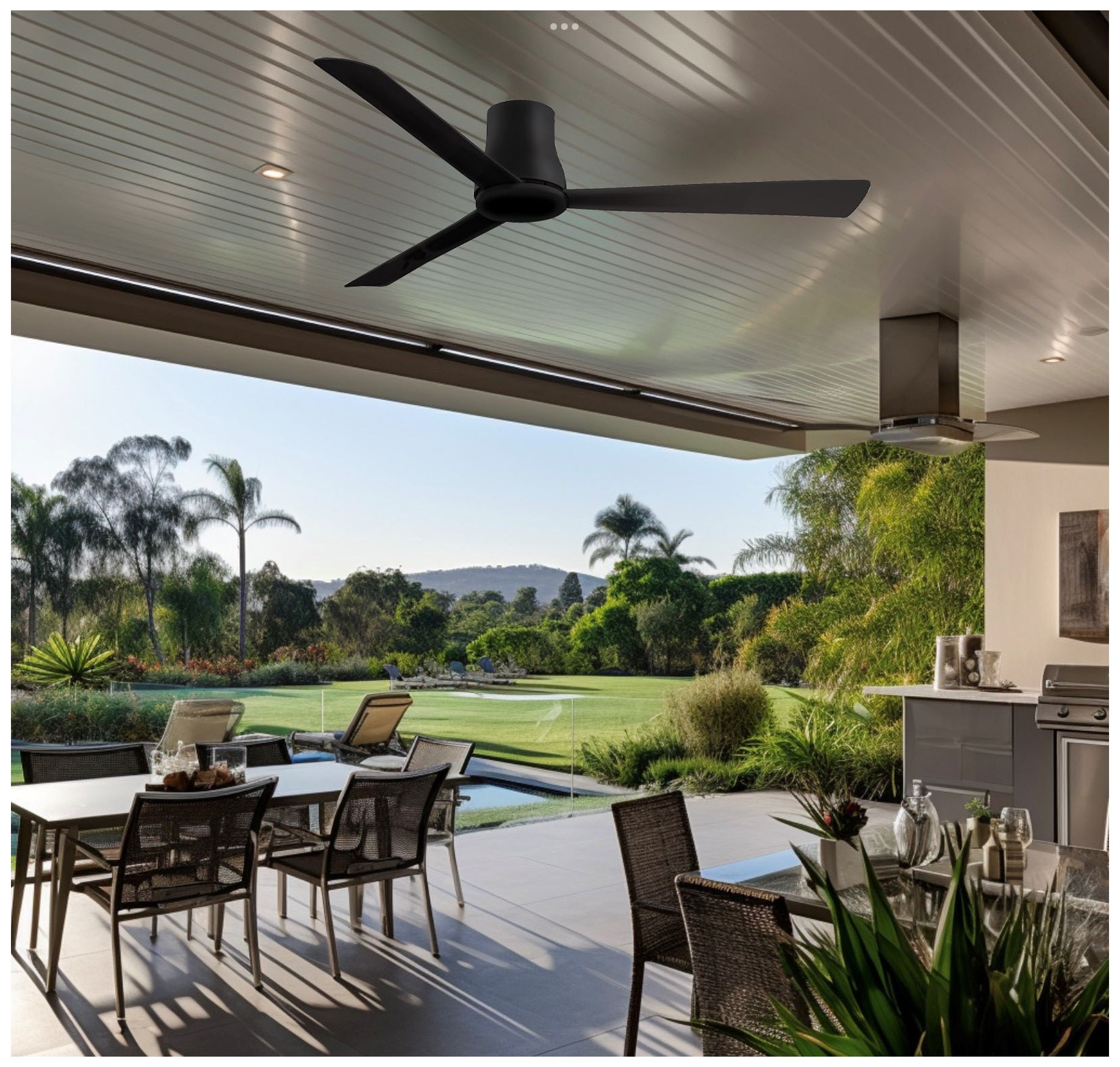 Minka Aire Simple Flush 60-Inch Black Hugger Ceiling Fan in scene